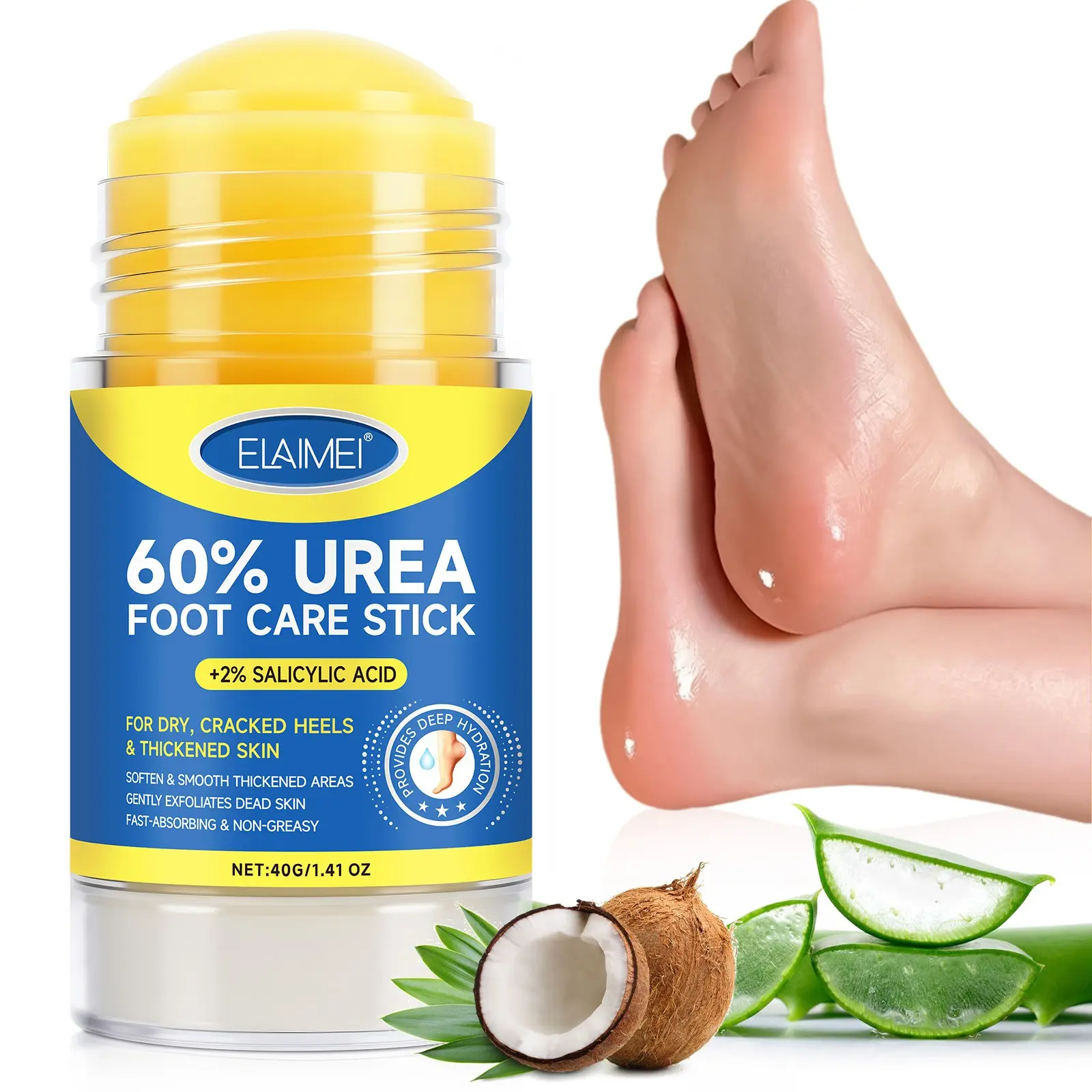 Elaimei Urea Foot Care Balm 40g, Moisturizing Dry Skin Stick, Cracked Foot Repair, Hydrating and Nourishing, Natural Ingredients, Smooths Rough Feet