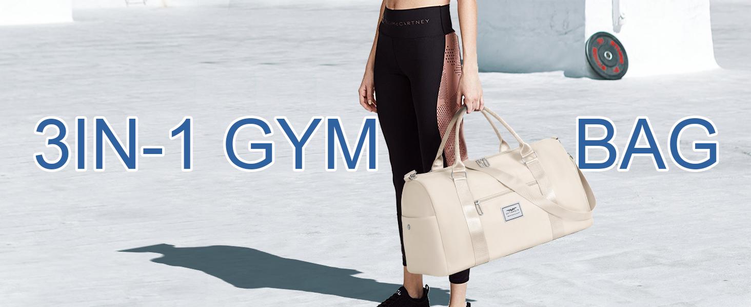 Womens Gym Tote Duffle Bag with Wet Pocket & Shoe Compartment, Sports Duffel Overnight Weekender Hospital Workout Carry on Bag for Girls, Ideal for Travel, Swimming, Dance, Ballet Beige