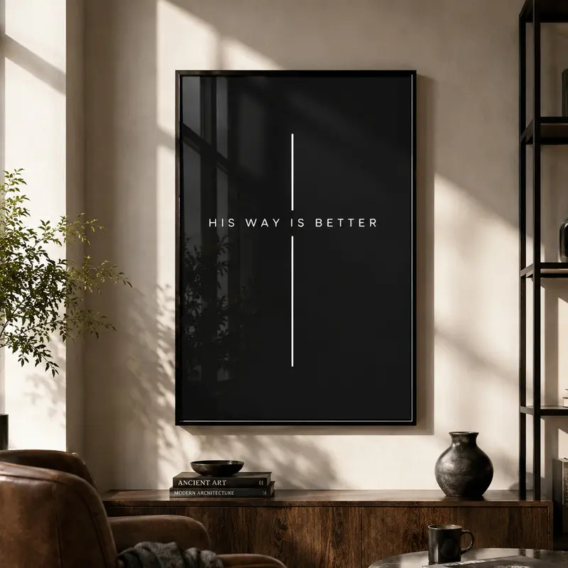 Christian Wall Art, His Way Is Better Black White Cross Canvas Print, Teen Boys Bedroom Decor, Faith Inspired Artwork, Religious Wall Decor, Inspirational Christian Poster, Modern Cross Art, Christian Gift