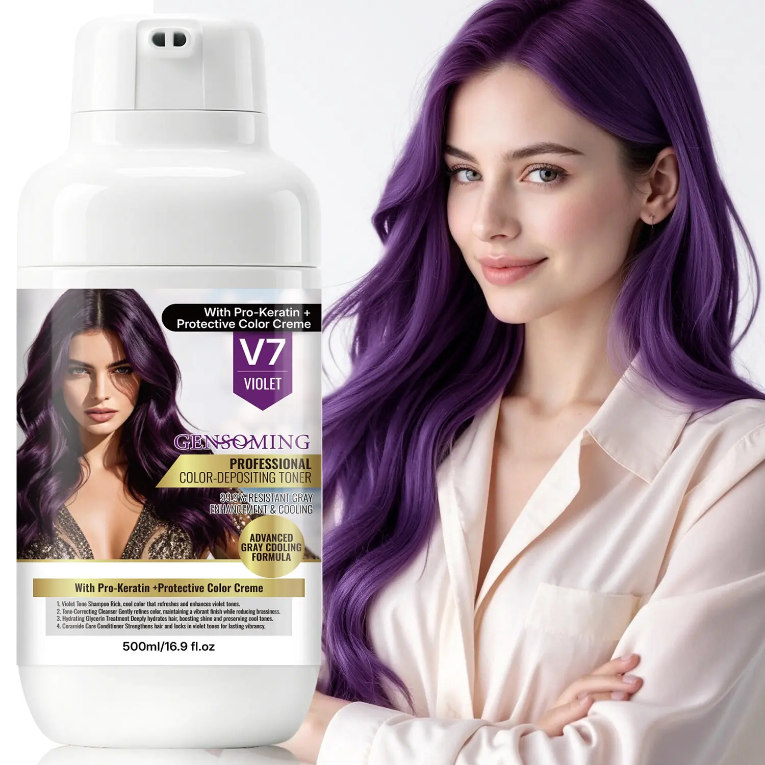 500ML Violet Keratin Semi-Permanent Hair Dye, Hair Coloring, Smooths Dry Frizzy Hair, Long-Lasting Color, Gentle Formula, Suitable for All Hair Types