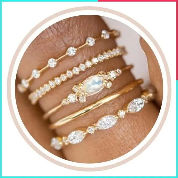 18K Gold Plated Cubic Zirconia Stackable Rings for Women Non Tarnish Engagement Wedding Bands, Thin Eternity Promise Thumb Ring Set, Sizes 6 7 8 9 10 11