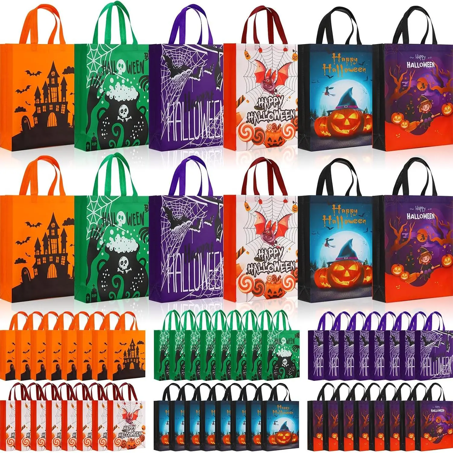 120 count Halloween Tote  Bags 14.96 x 11.8'' Large Trick or  Bags Non Woven Candy    Tote for Halloween Party Supplies