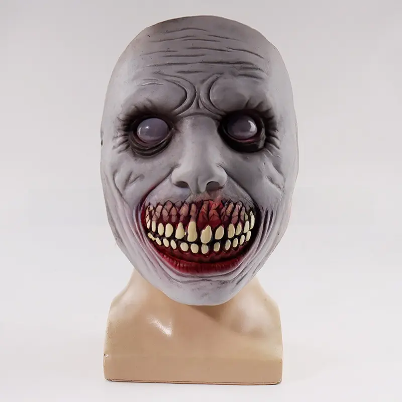 Smiling White-Eyed Demon Latex Mask - Comfortable Halloween Party Accessory with LED Lighting, Horror Cosplay Face Covering for Party Events, Accessories, Smile, Creepy Grin, One Size Fit