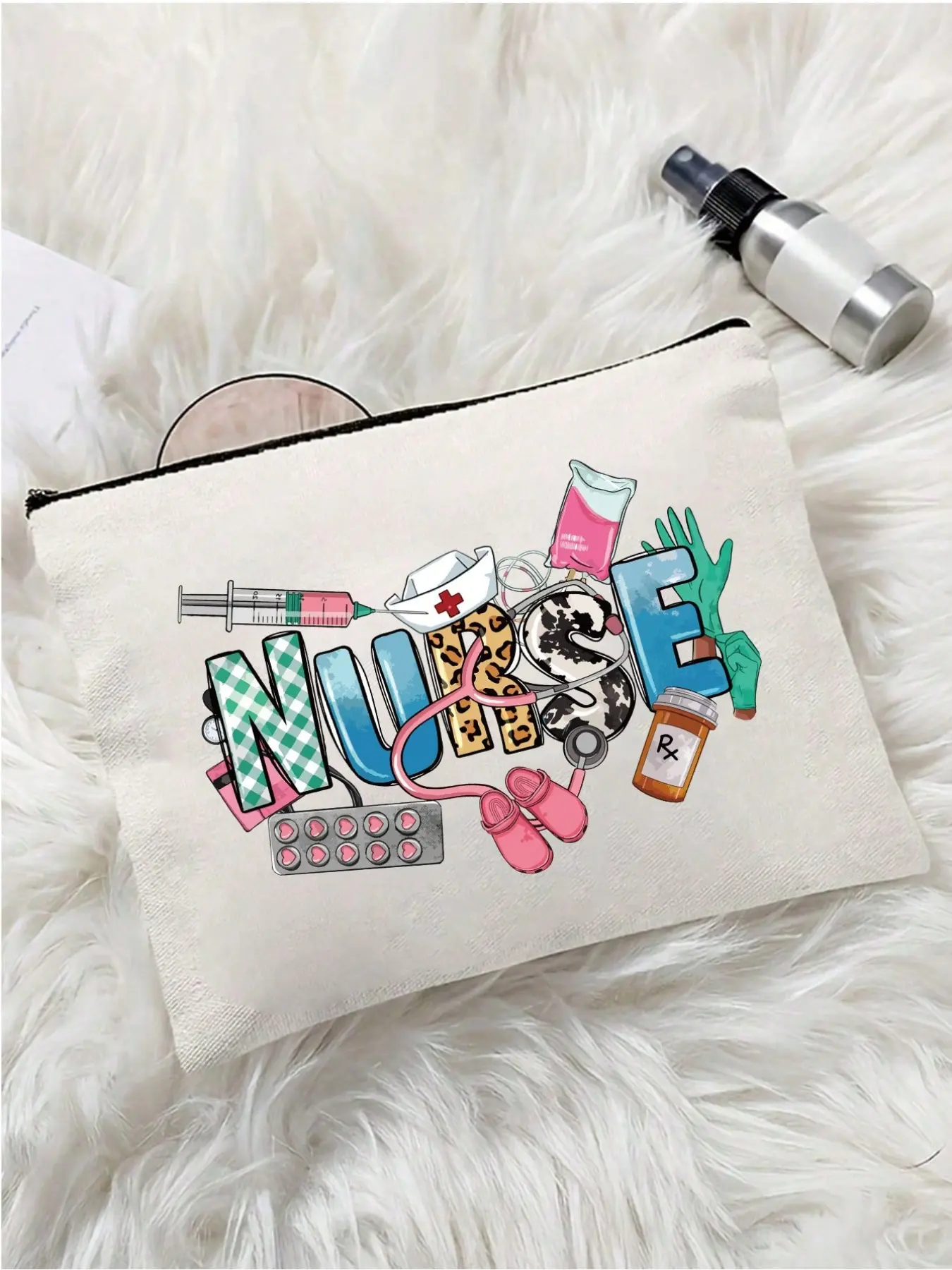 Nurse Themed Zipper Cosmetic Pouch Multi-use storage bag for makeup, toiletries, pens and phones, perfect gift for nurses, women and girls