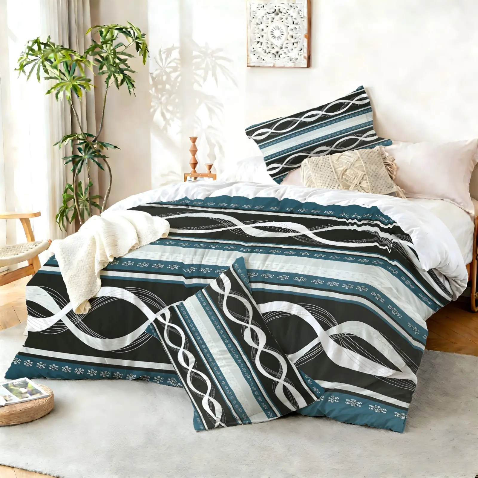 2/3Pcs Stylish Geometric Striped Duvet Cover Set, Comforter Cover Bedding Set, No Filler Soft Digital Print, Back-To-School Must-Have For Bedroom Dorm, Creates Modern Minimalist Elegant And Peaceful Bedroom Atmosphere