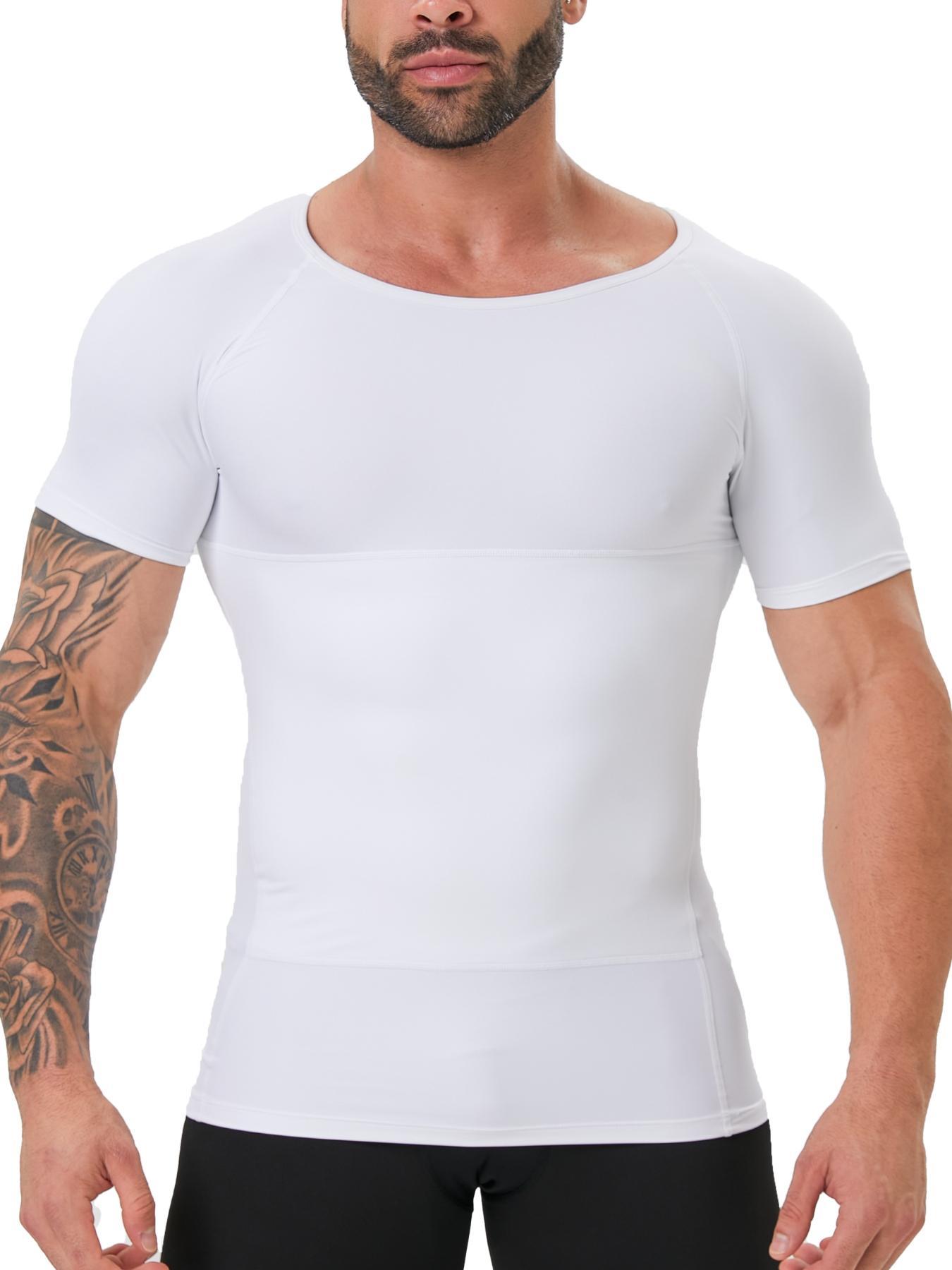 Men's Solid Color Compression Shapewear Tee, Breathable Comfortable High Stretch Shaper T-shirt for Daily Wear, Men's Shapewear Top for All Seasons, Shapewear Body Sculpting