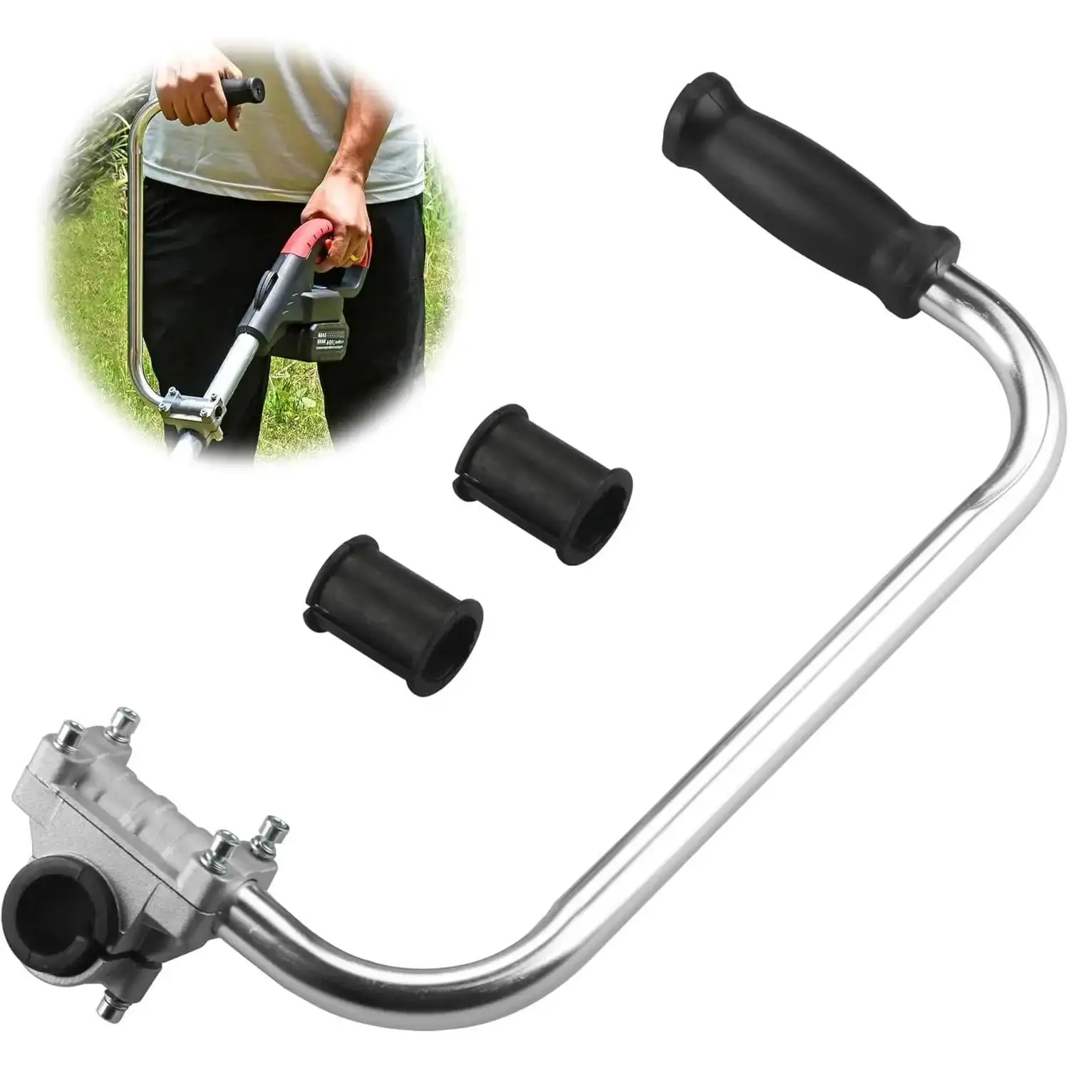 Aluminum Weed Eater Handle Extension with Socket Clamp & Bracket - Lawn Trimmer Grip Attachment for Farms, Gardens, Landscaping, Lawn Care; Lift with Ease, Reduce Arm Strain (1 Unit Included)