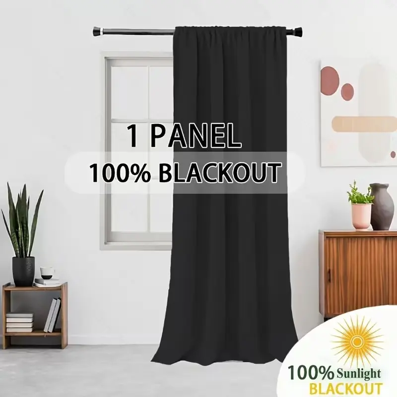 100% Blackout Lightweight Curtain, Rod Pocket Hanging, UV Protection, Insulation, Ideal for Bedroom Living Room Dining Room Holiday Decor