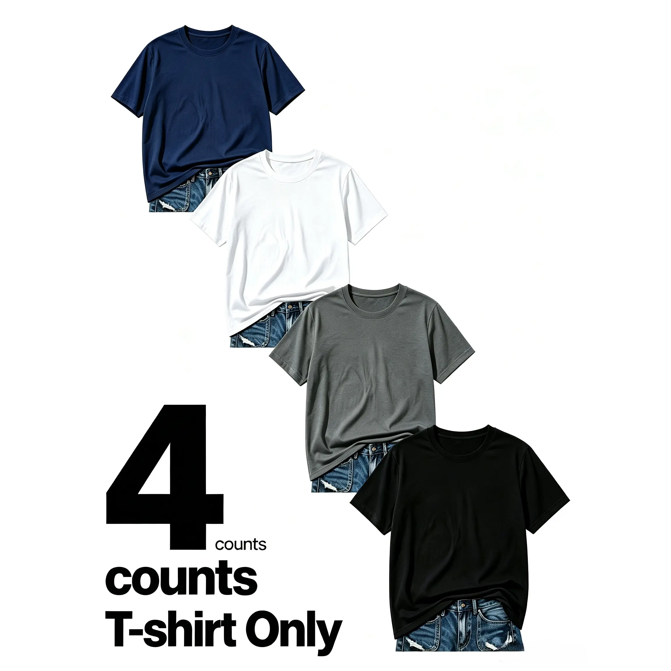 Women's Pure Cotton Crew Neck Short Sleeve T-Shirt Set (4-Pack), Relaxed Cut Soft Fabric Solid Colors Basic Tees, Plus Size Friendly Tops for Work & Lounge, Everyday Layering Wear