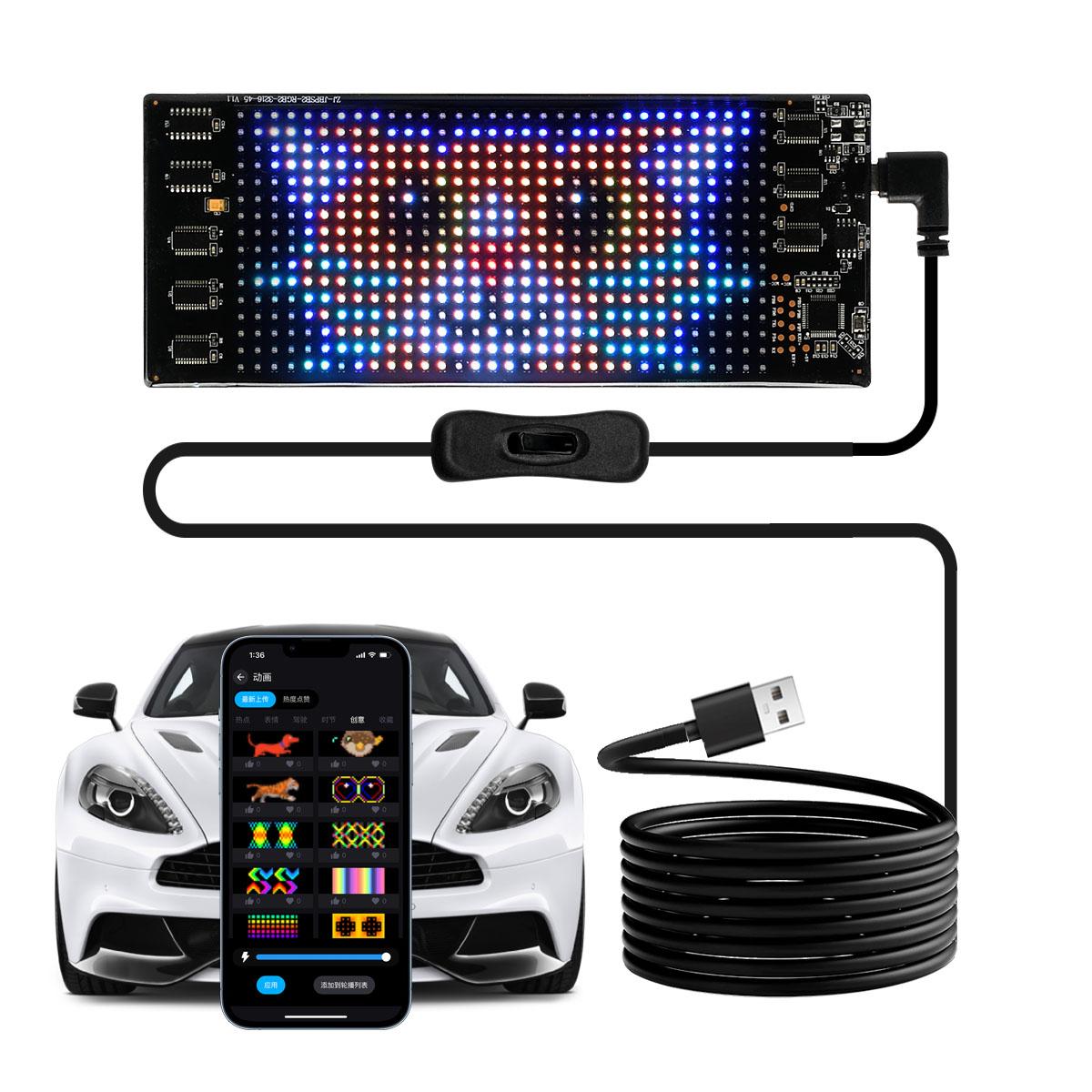 Dynamic Pixel Matrix Car Smart Display APP Remote Dual Control RGB Flex Film Screen DIY Animation Real Time Music Sync Voice Activated Gift For Men Tech Upgrade