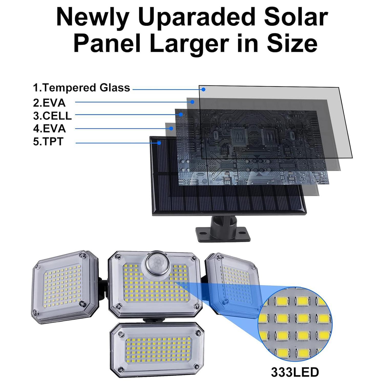 Solar Powered Outdoor Light, 4-head LED Motion Sensor Light with Remote Control, Waterproof Security Light for Front Door, Yard, Garage