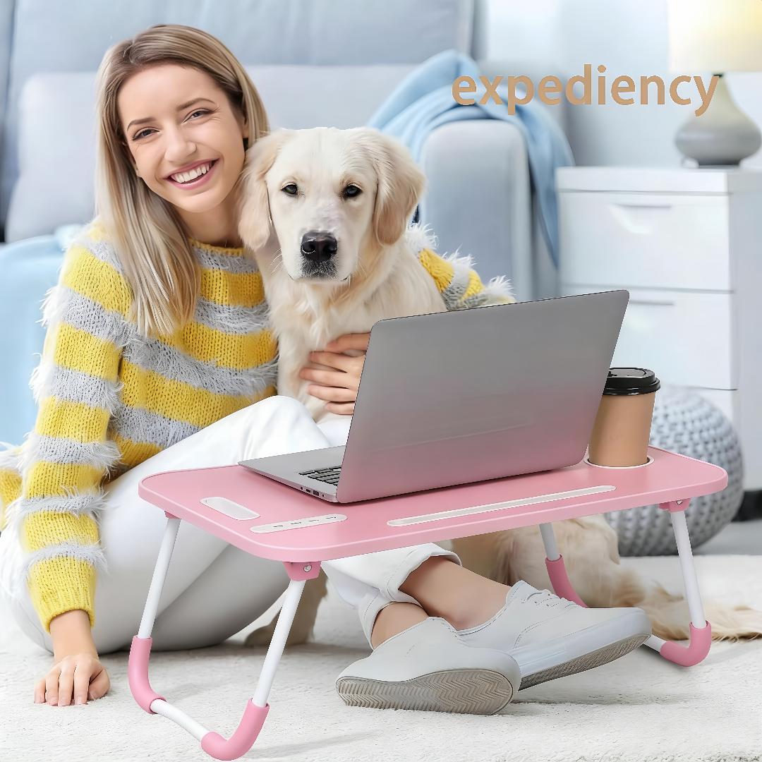 Foldable Laptop Table for Bed - Portable Adjustable Desk with Cup Holder,USB Charging Ports & Storage Drawer - Multi-Function Laptop Tray for Sofa,Floor & Outdoor Use