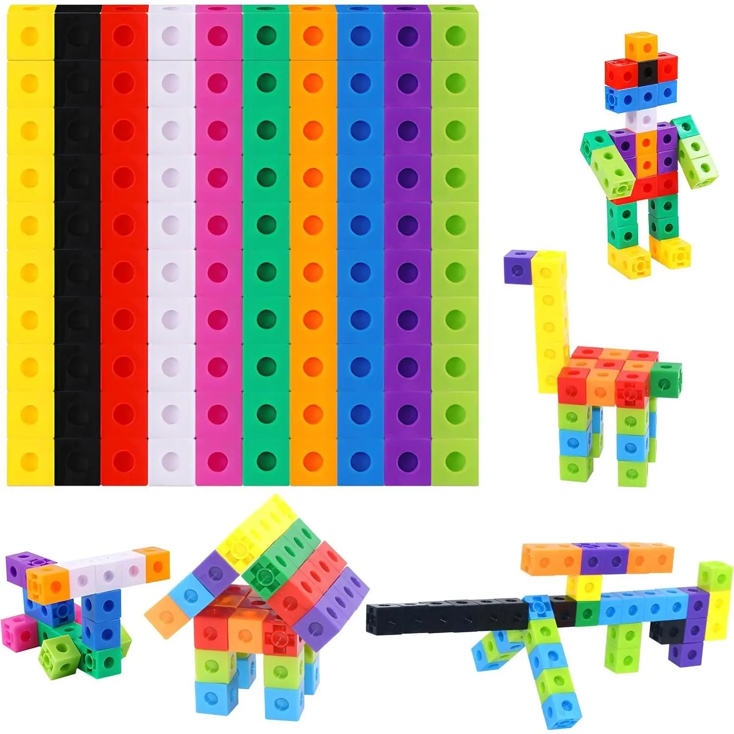 Math Linking Cubes, Set of 100 Math Cubes Manipulative Connecting and Counting Snap Blocks for Early Math and Construction, Educational Toy for Preschool, Kindergarten, Homeschool