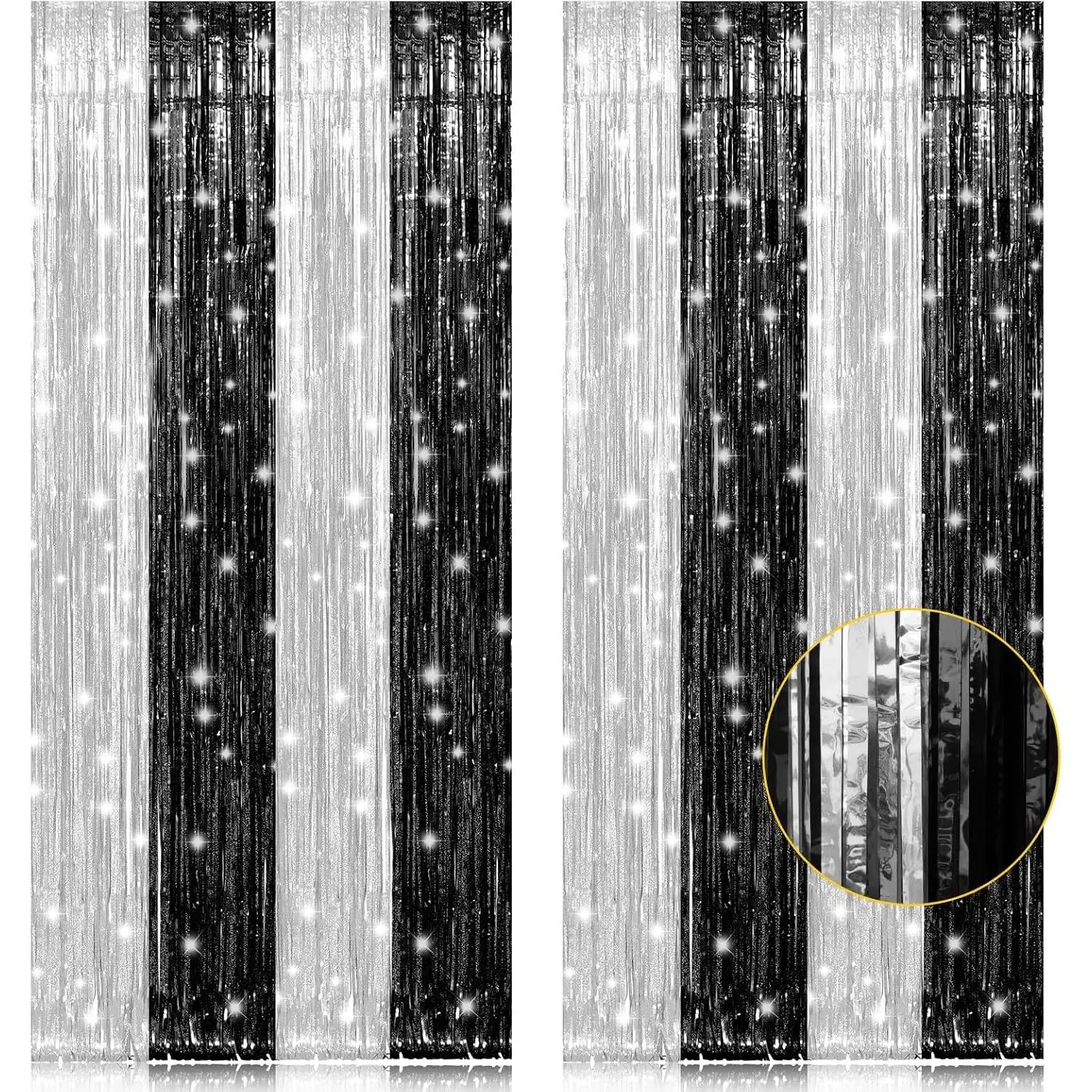2 Pack 3.2 x 8.2 ft Black and Silver Foil Fringe Curtains Party Decorations, Sparkle Tinsel Curtain Photo Backdrop for Birthday Wedding Graduation Streamfidget toys