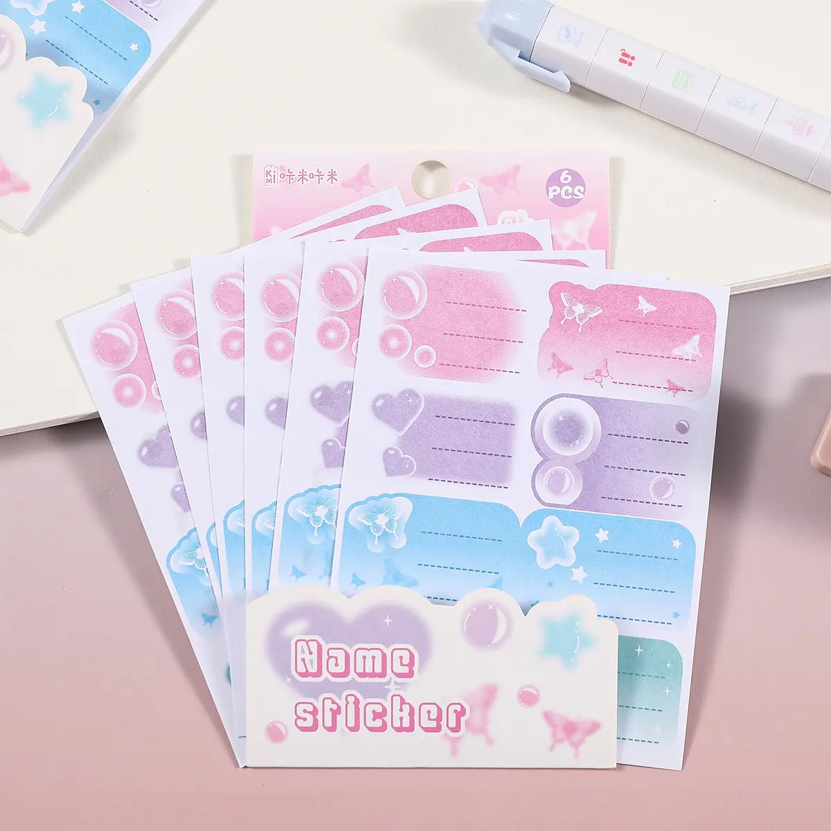 50 Packs of Gradient Name Tags, 6 Sheets Per Pack, Ideal for Personalization, Organizational Labels, Office Supplies, School Accessories