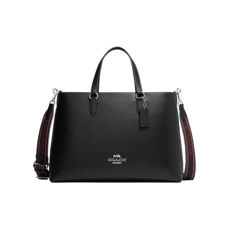 COACH Logan 38 Large Crossbody Handbag for Women – Pebbled Leather, Zip Closure, Black
