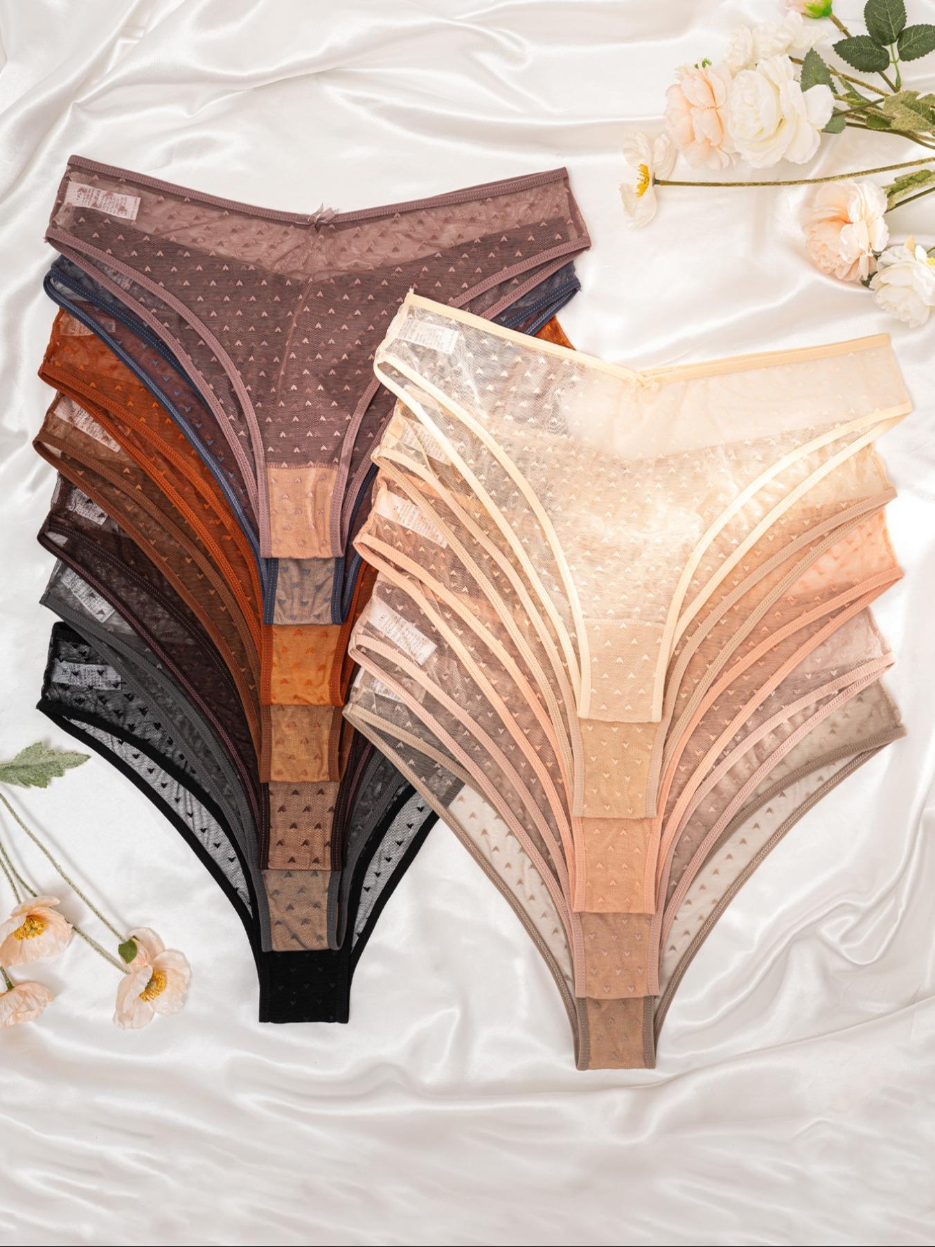 【Plus Size】all Over Heart Print Bow Front Sheer Thong, Pastel Underwear for Women, Soft Comfy Feminine Breathable Panty Thong Bottom for Daily Wear, Panties for Women, Women's Underwear for All Seasons