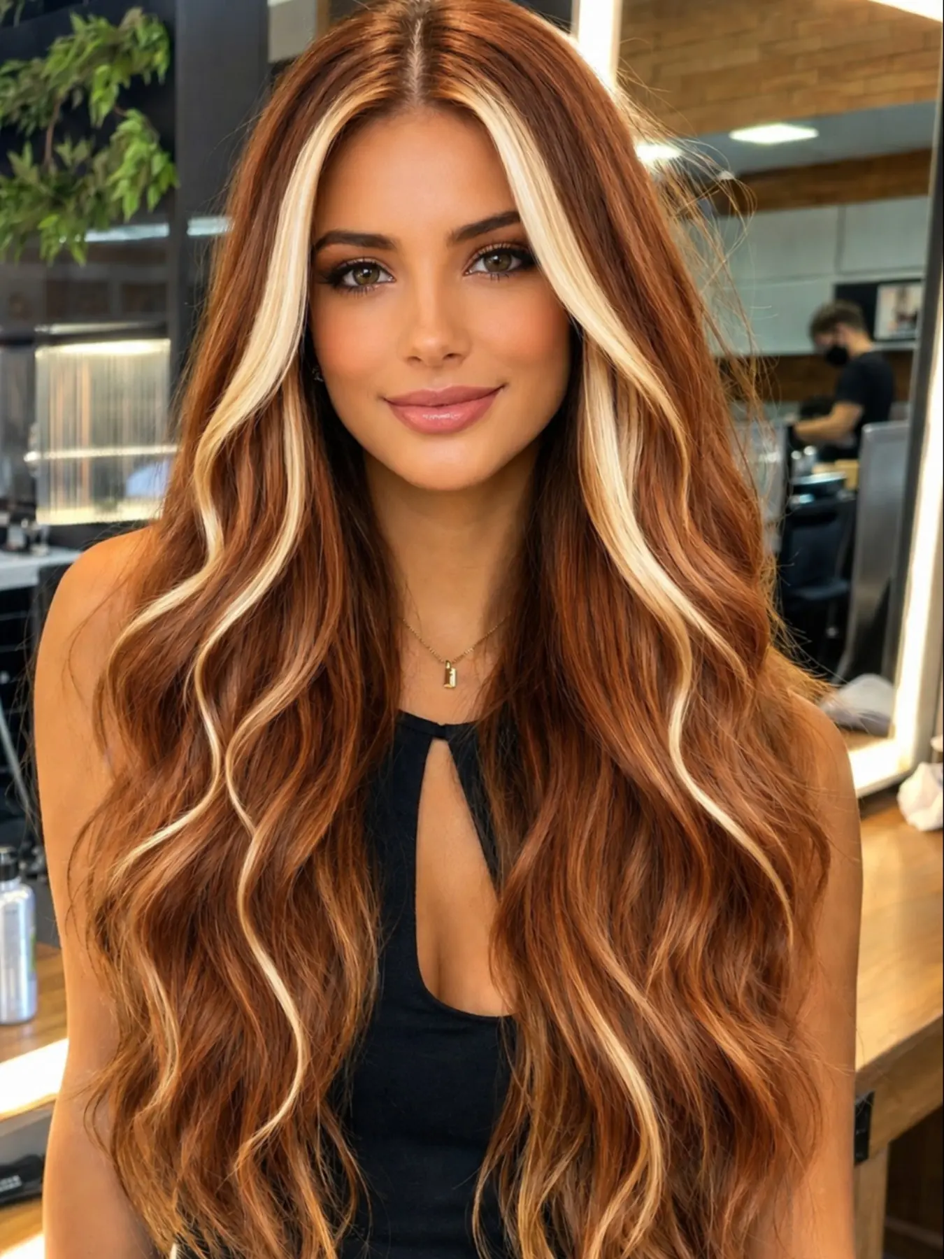26 Inch Brown with Honey Blonde Highlights Body Wave Lace Front Wig Heat Resistant Synthetic Hair Glueless Natural Hairline Daily Wear Wig Lace Wigs
