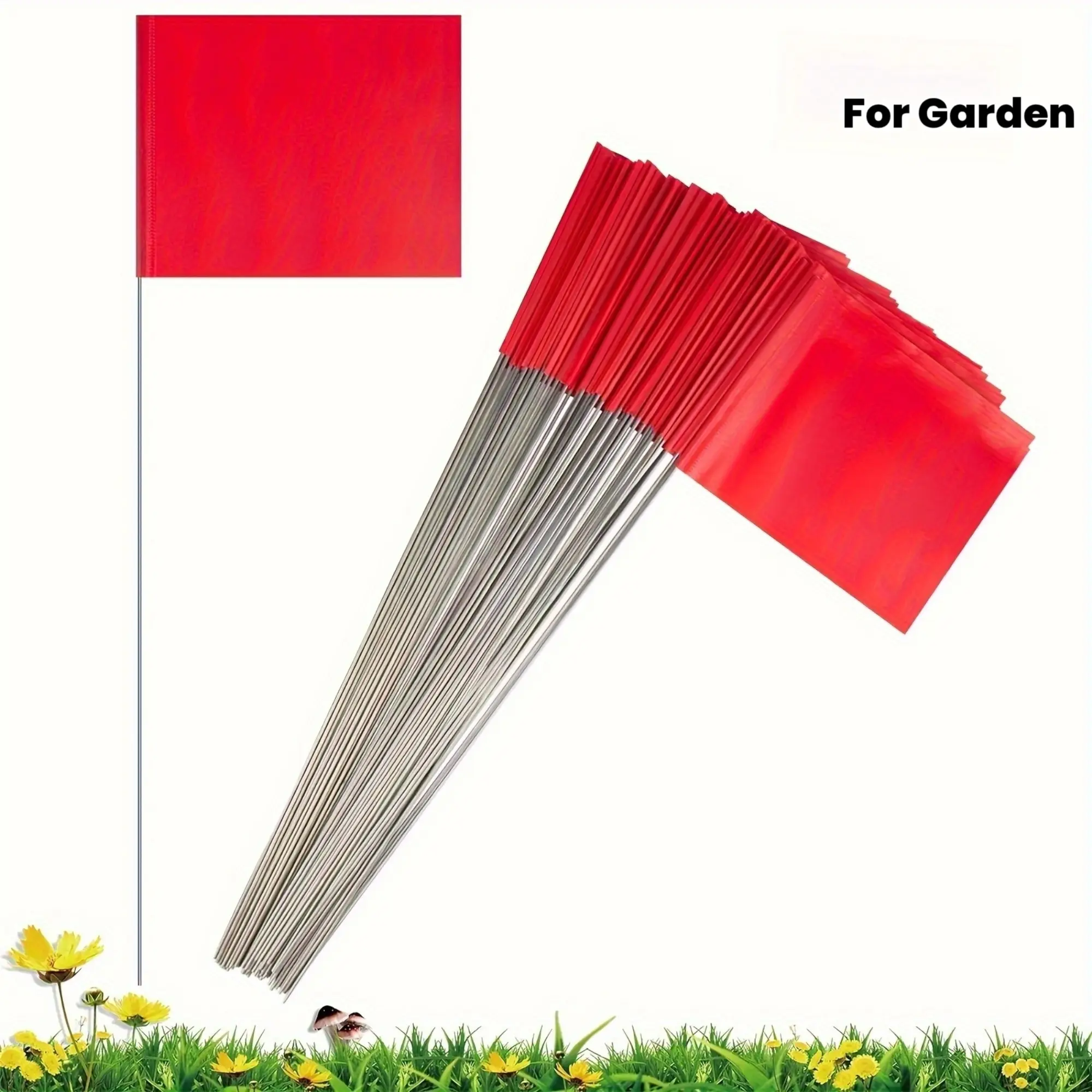 [Marking Flags 50 Pack] Marking Flags Lawn Marking Flags 50 Pack, Red Polyester Flag with Stainless Steel Flagpole Small Yard Flags Yard Marking Flags Lawn Flags, Garden Flags, Survey Flags, Yard Markers, Irrigation Flags, Landscape Flags