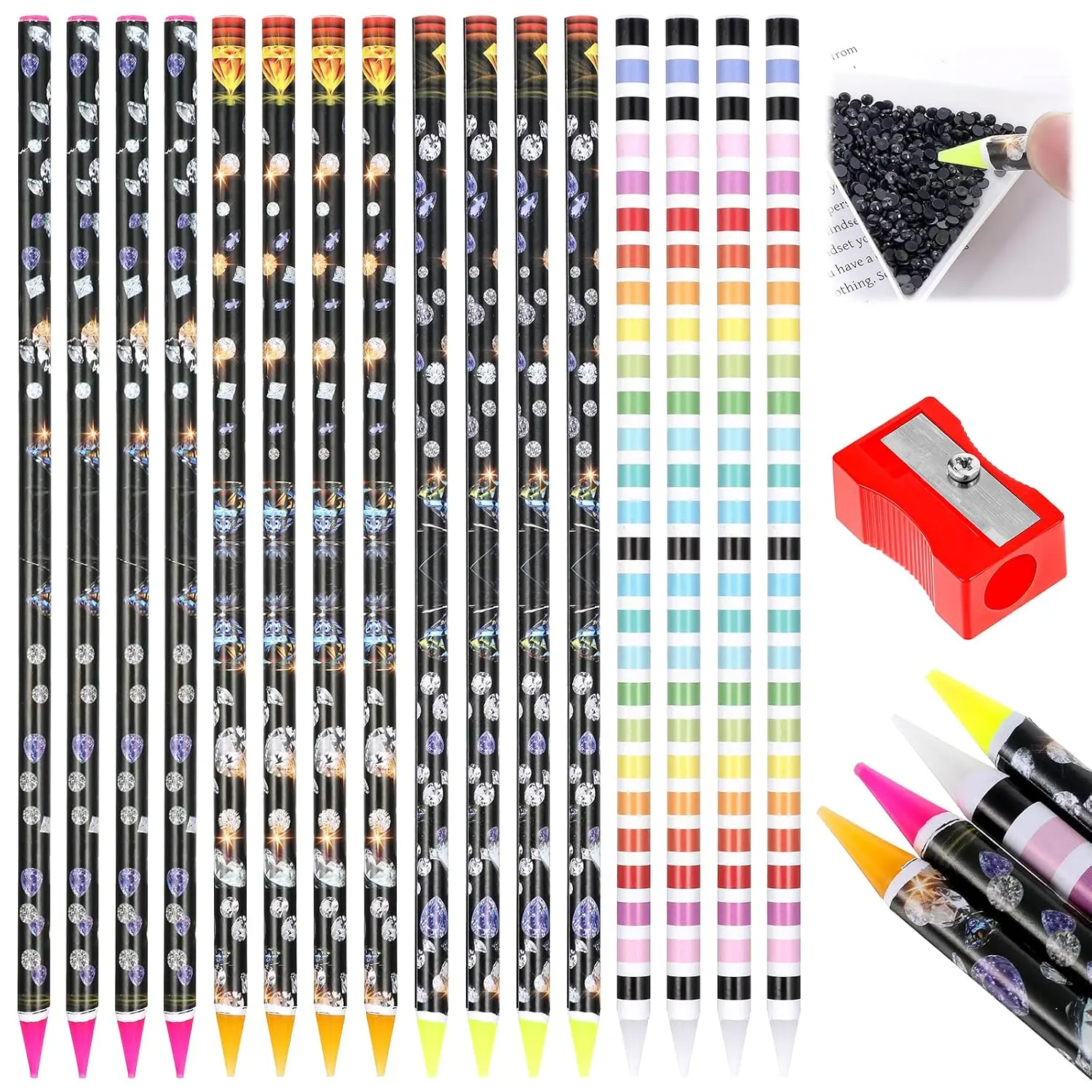 16 Pack Professional Wax Pencil Set for  Paintings &  Art - Rhinestone Applicator with Sharpener, Self-Adhesive  Tool Kit for  Nails/DIY Crafts