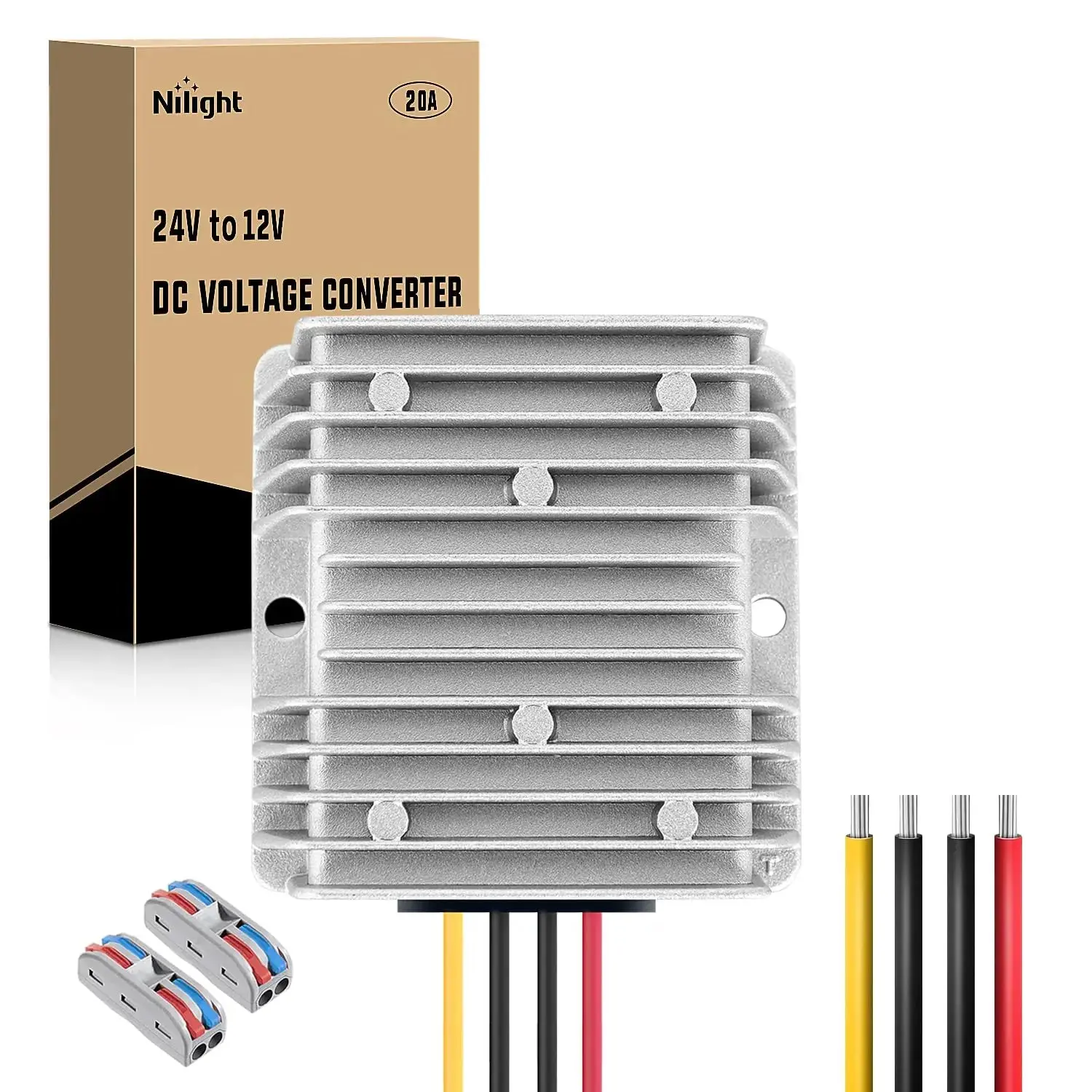Nilight 24V-to-12V 20A 240W Voltage Converter, DIY Electrical Transformer for Golf Carts, LED Strips, Screens, Motors