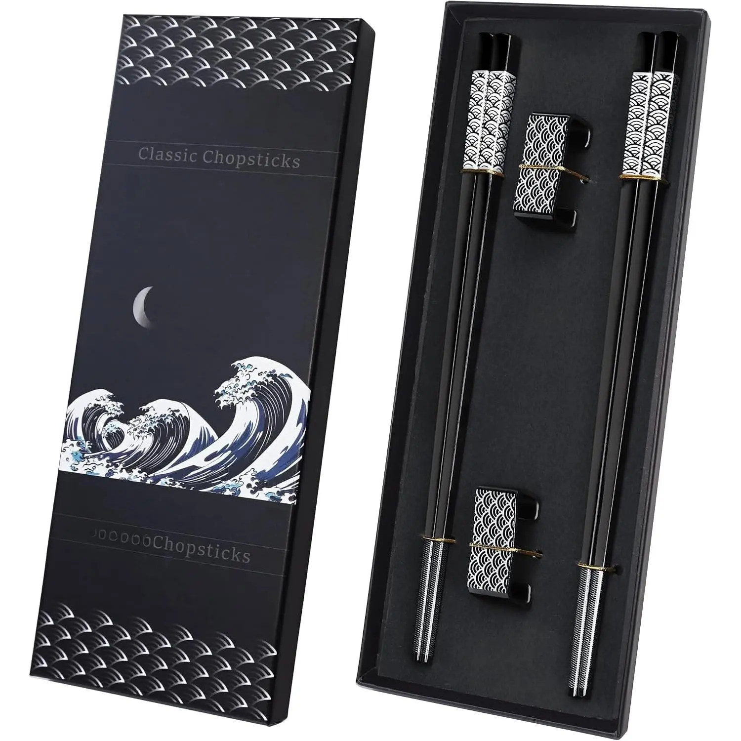 Metal Chopsticks  2 Pairs Titanium Plated Stainless Steel18/8 Chopsticks with Holder, Dishwasher Safe Lightweight  Style Chopsticks  Set(Black)