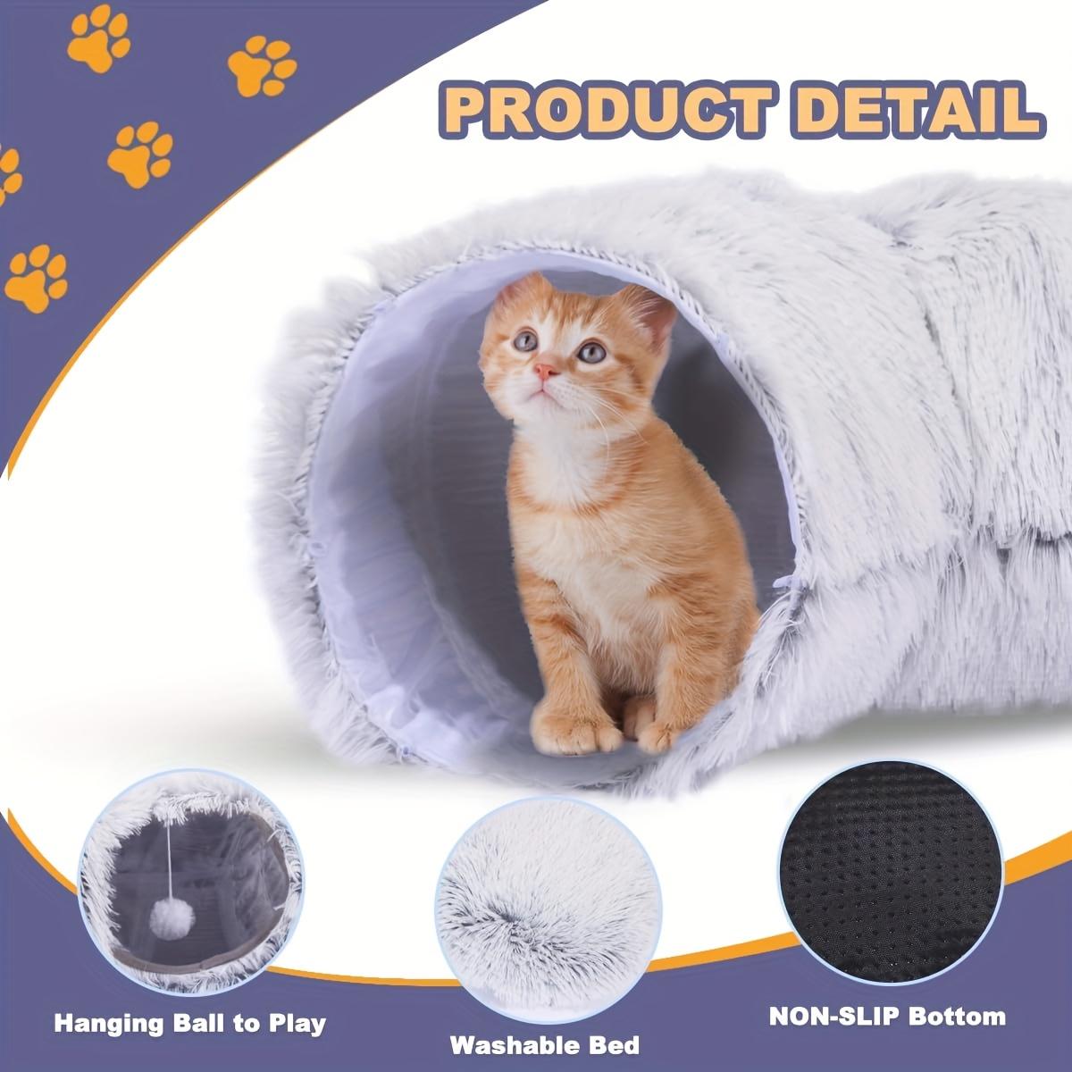 [Foldable Plush Cat Bed] 1pc Foldable Portable Long Plush Cat Bed Cat Tunnel with Plush Cushion