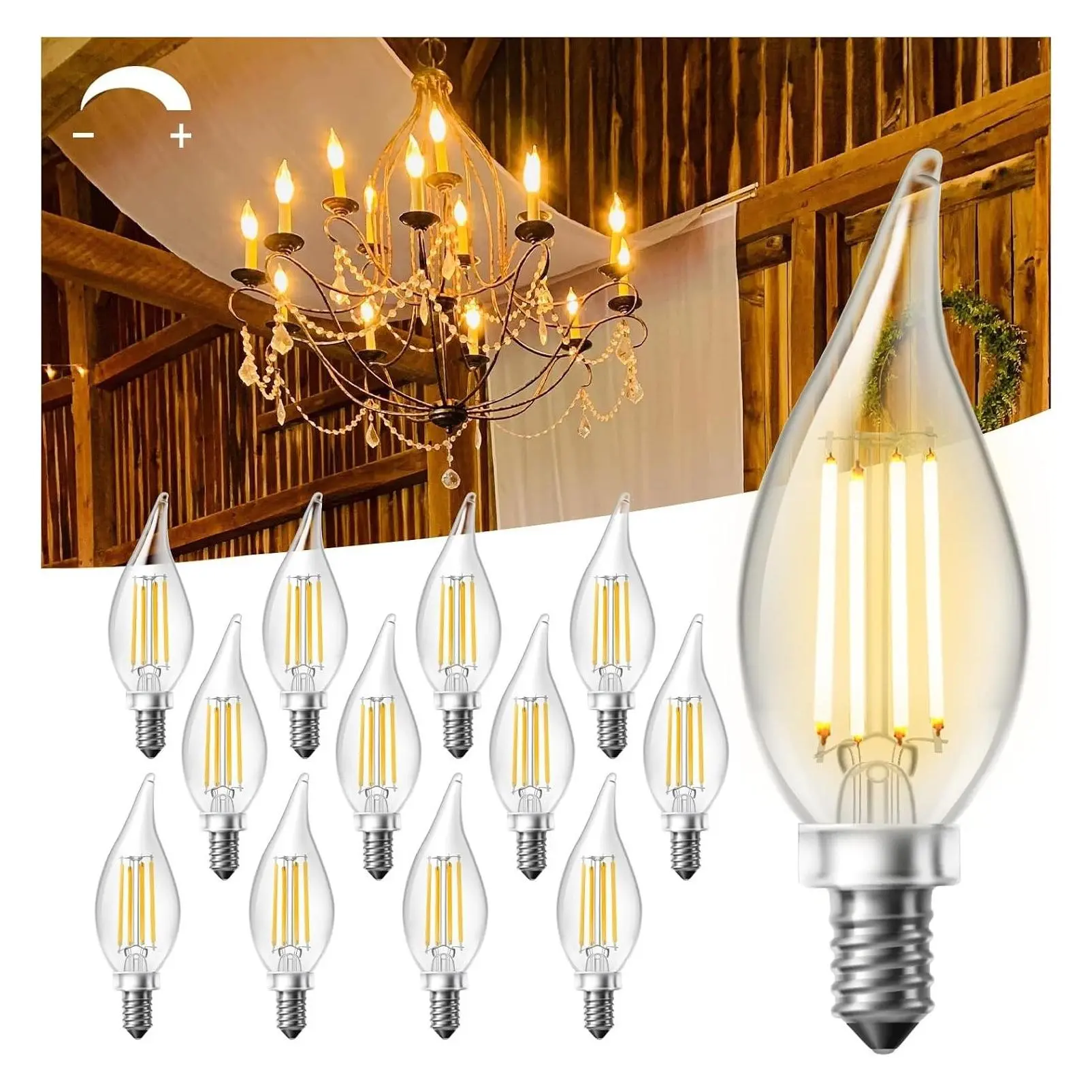 E12 LED Candelabra Light Bulbs, 40W Equivalent Dimmable, 2700K Soft Warm White, 400LM Flame Tip Vintage Candle Bulbs, 12 PackGift