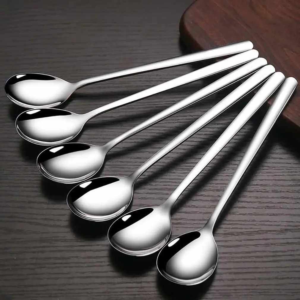 Soup Spoons, 6 count Korean Spoon, 8.15 Inch Long Handles Stainless Steel Soup Spoons for , Kitchen, or Restaurant