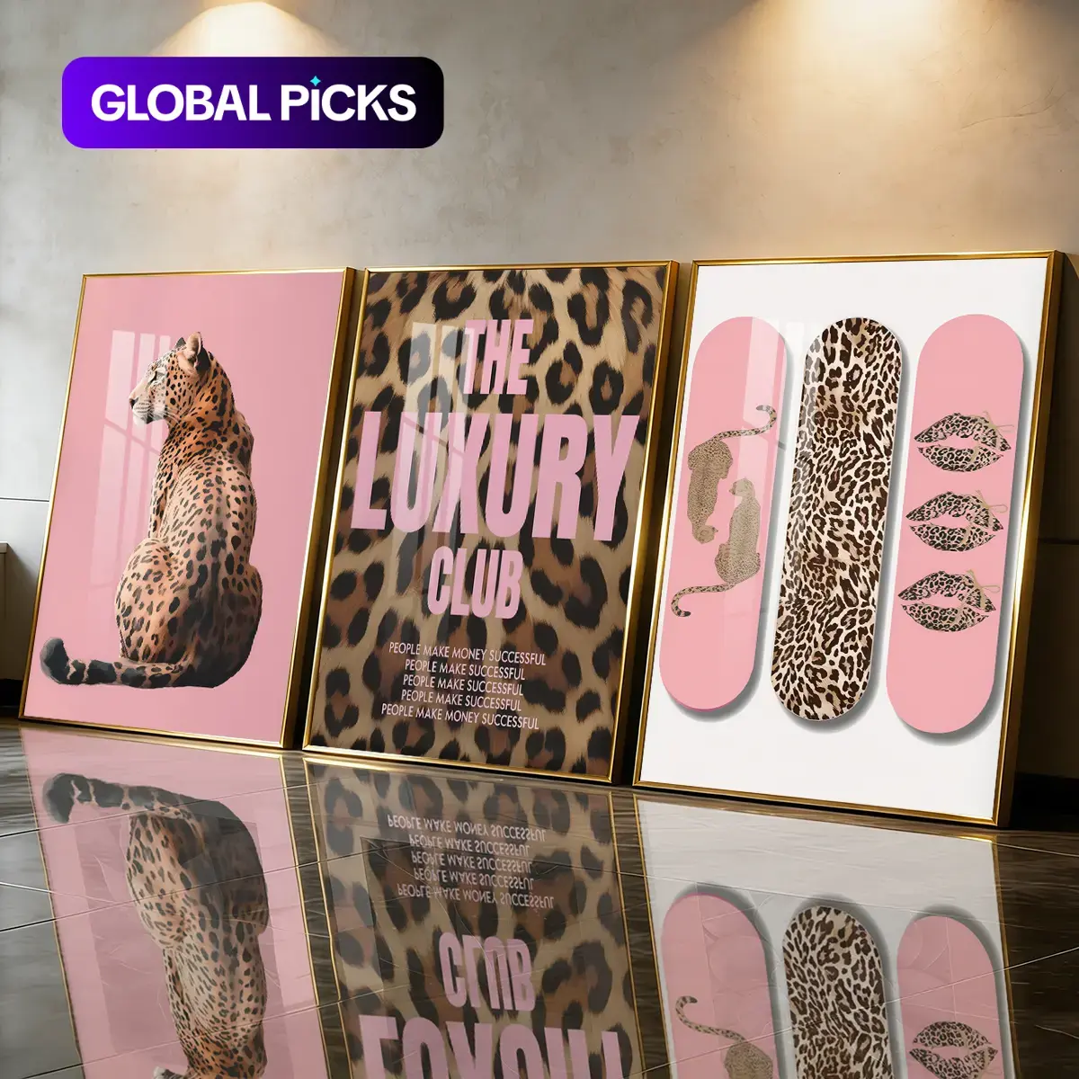 3 Count Aluminum Alloy Frame Canvas, Fashion Poster Leopard Print Art, Decorative Art, Modern Living Room Decoration, Light Luxury Family Art, Suitable For Bedroom, Corridor And Office Wall Decor, Gift