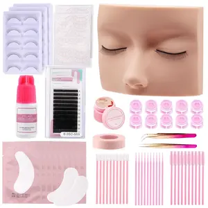 Eyelash Extension Lash Kit for Beginners, Practice Training Set with Eye Lash Mannequin Head, Eyelash Extension Glue, Remover Cream, Tweezers