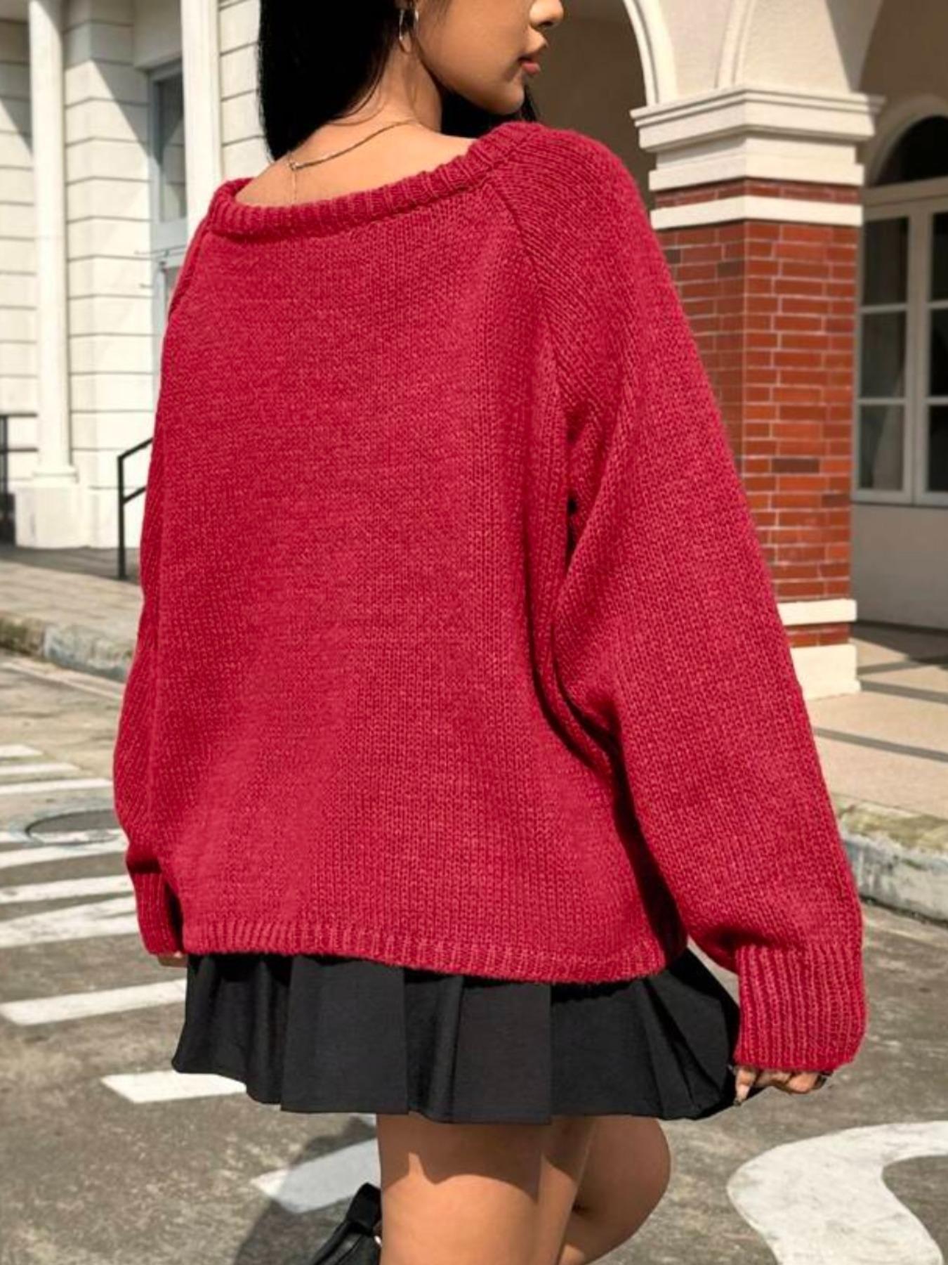 Women's Solid Off Shoulder Raglan Sleeve Sweater, Casual Long Sleeve Jumper for Fall & Winter, Fashion Ladies' Knitwear for Daily Wear, Womenswear
