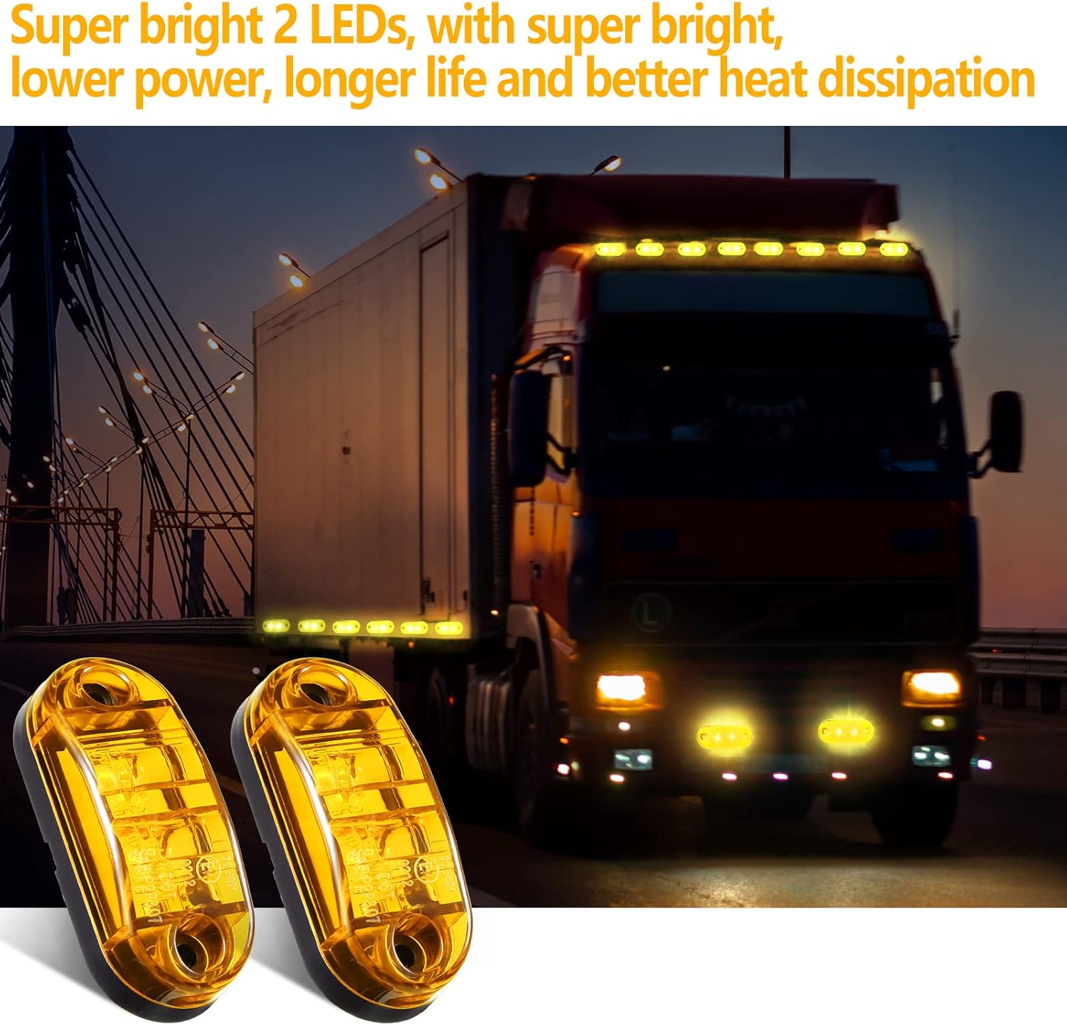 10 count 2.5 Inch LED Trailer Lights 2 Diode Waterproof LED Trailer Side Marker Lights Oval Signal Running Lights For Truck Boat RV