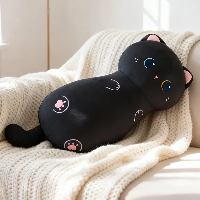 Ice Silk Cat Long Strip Pillow, Soft Plush Sleep Cushion, Sofa Bed Decorative Item, Cat Shape Sofa Pillow, Casual Style