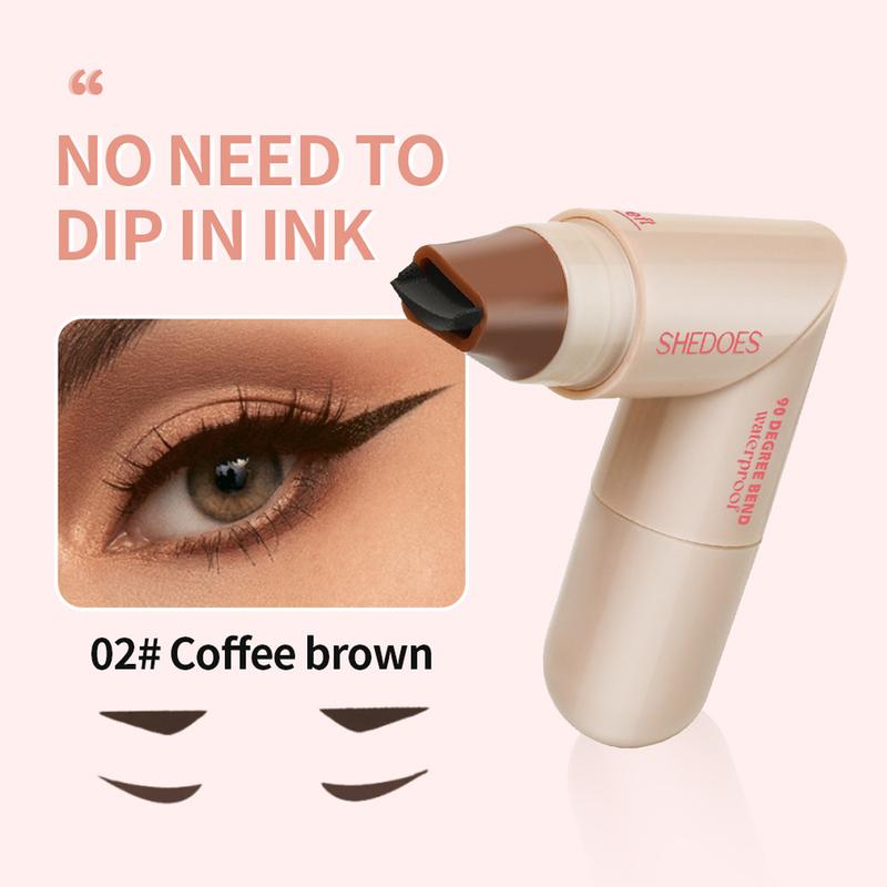 Eyeliner Pen, equipped with a foldable tip, featuring long-lasting, quick-drying, water-resistant and non-fading properties. Eyeliner tool stamp, equipped with lazy dual-head tips (black and brown)