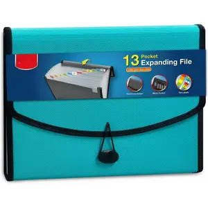 13-Pocket Accordion File Organizer with Mesh Pocket, Expanding File Folder with Tabs, Expandable Document Organizer for  Office School, Letter Size, Teal
