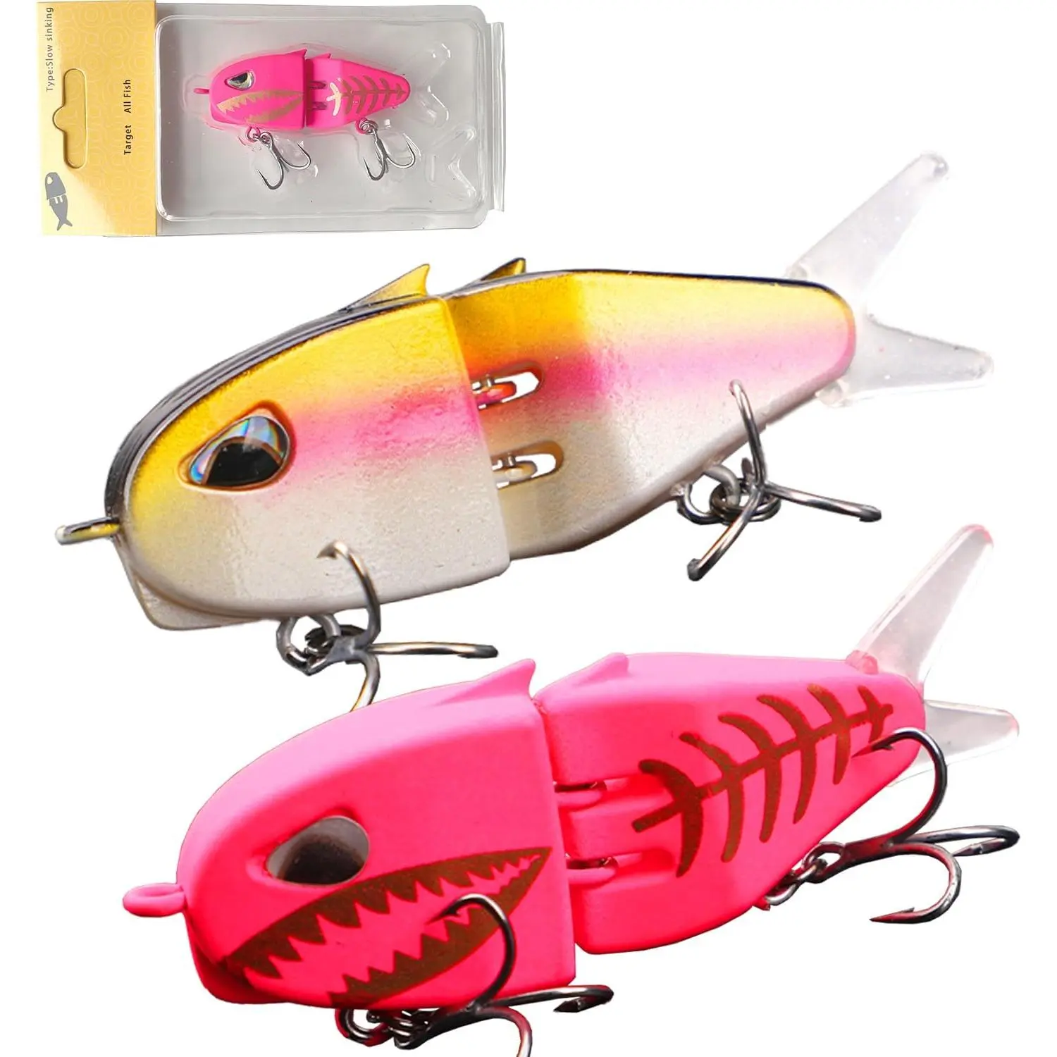 Mini Glide  Whopper Popper Fishing Lure, Slow Sinking Wide S Motion Smooth Multi-Jointed Glide  for Catfish,Pike Perch, Floating Pencil Bass Freshwater or Saltwater