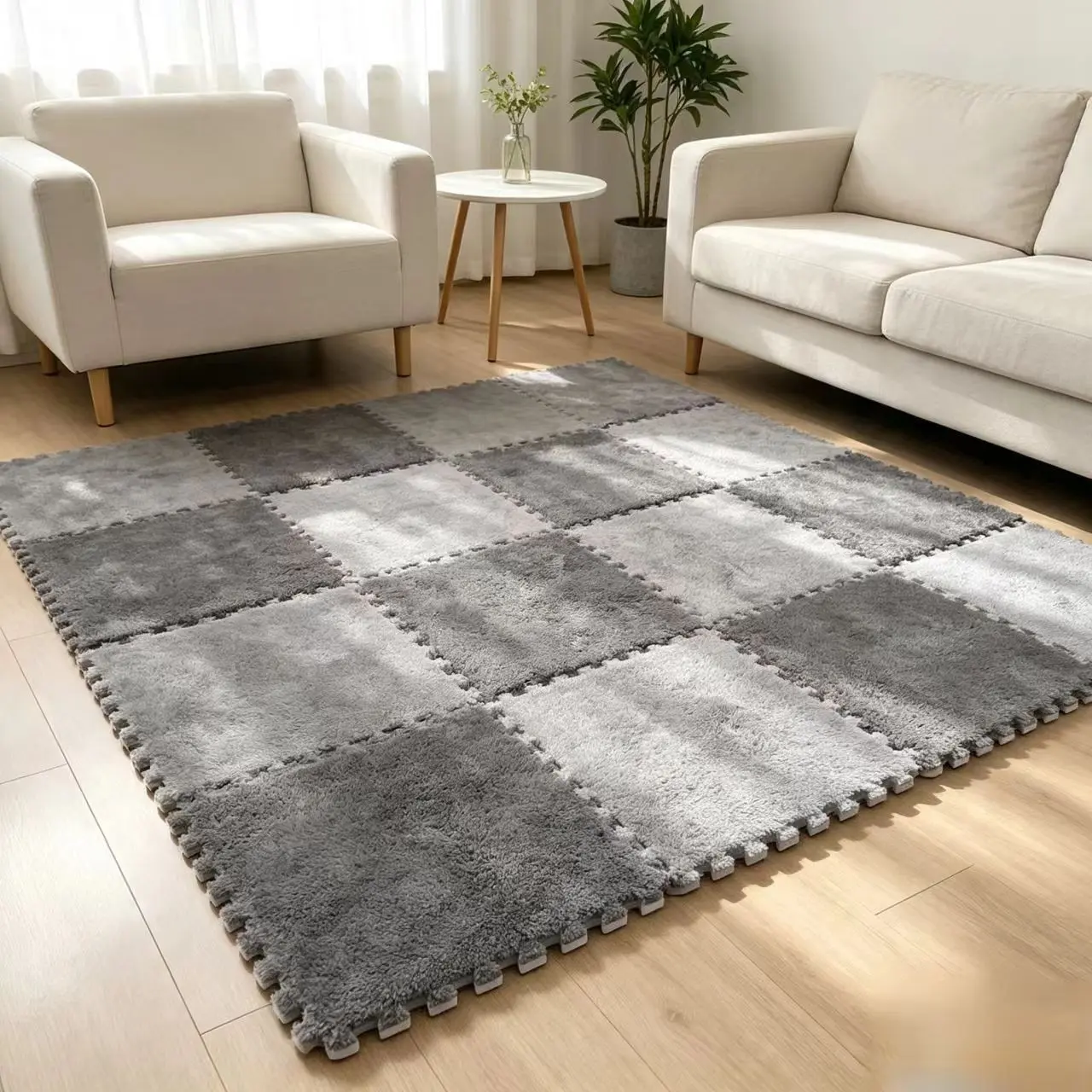 Square carpet bedroom foam floor mat, interlocking plush mat, living room tatami mat, non-slip bedside mat, machine washable