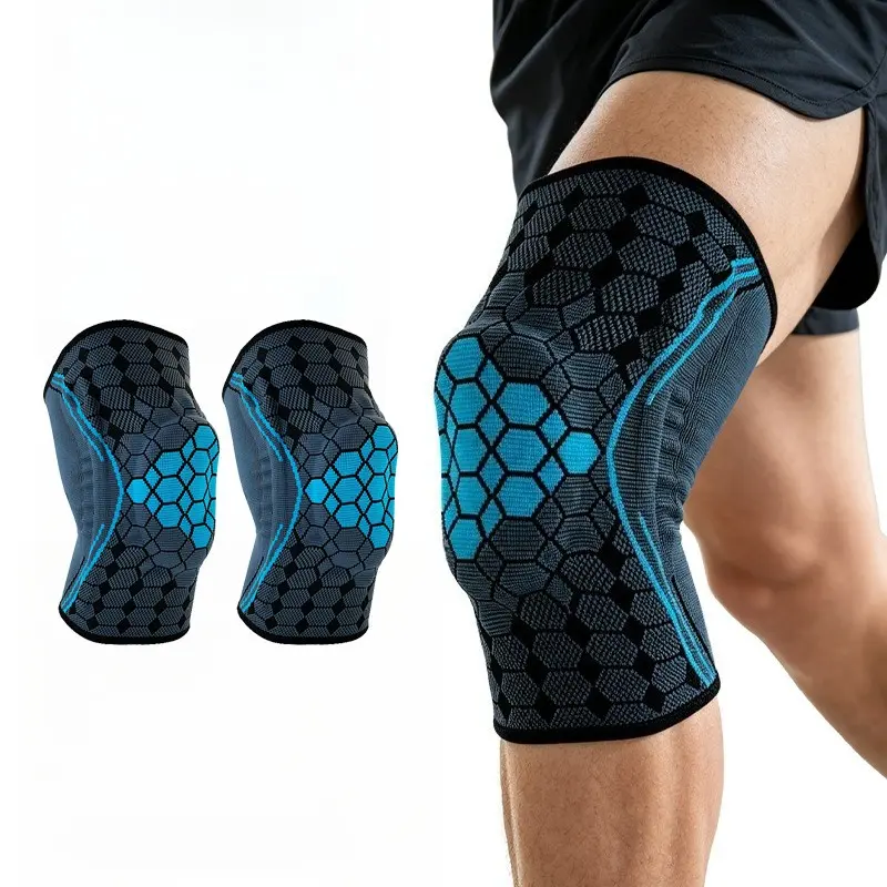 Sports Compression Knee Sleeve with Silicone Patella Pad, Non-Slip Knitted Knee Brace, Knee Support for Running, Basketball, Gym, Hiking