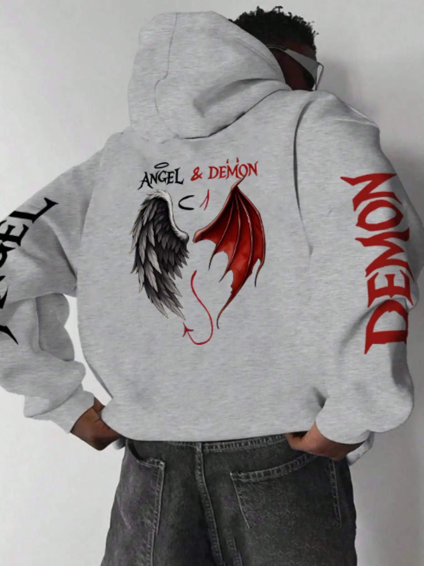 Men's Hooded Sweatshirt, Angel Print, Soft Stretch Knit Fabric, Standard Fit, Casual Daily Wear, All Season Hoodie, Fun Style, Casual Hooded Sweatshirts, Essential for Young Adults