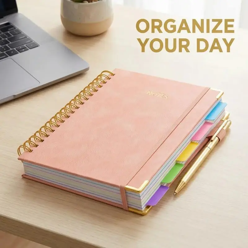 Hardcover Spiral Notebook with Removable Dividers, 300 Pages Leather 5-Subject, 8x10 Inch Large Format, Ideal for Work, School, Travel Diary