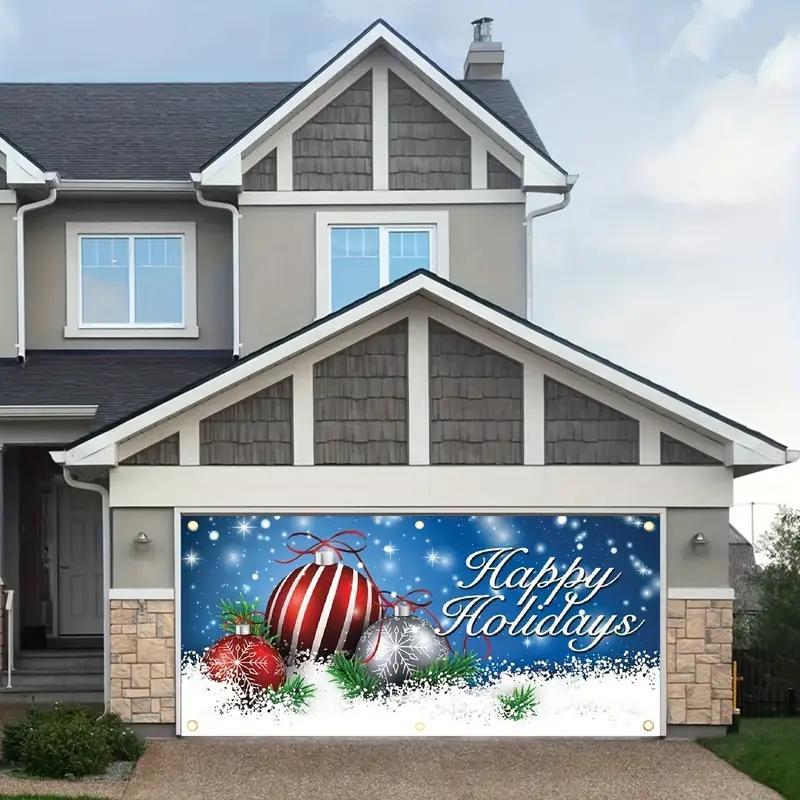 Christmas Themed Garage Door Cover, 1 Count Happy Holiday Garage Door Banner, Outdoor Holiday Decoration for Home Garage Door
