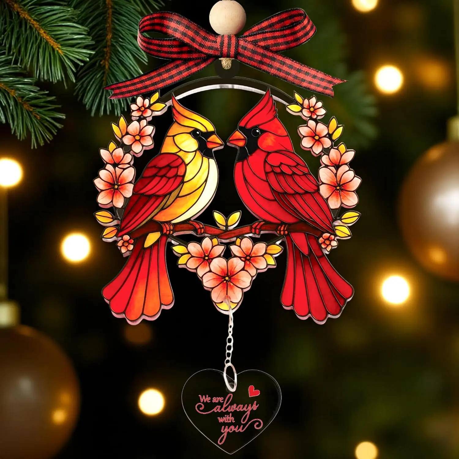 We're Always with You Red  Christmas Ornaments, Red  Gifts for Women, Bird Ornaments for Christmas Tree, Memorial Ornament for Loss of Loved , Memorial Gifts for Loss of Mom, Dad