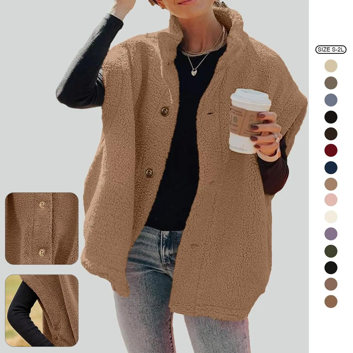Imily Bela Womens Fuzzy Fleece Vest Casual Oversized Warm Button Down Sherpa Vest Jacket with Pockets