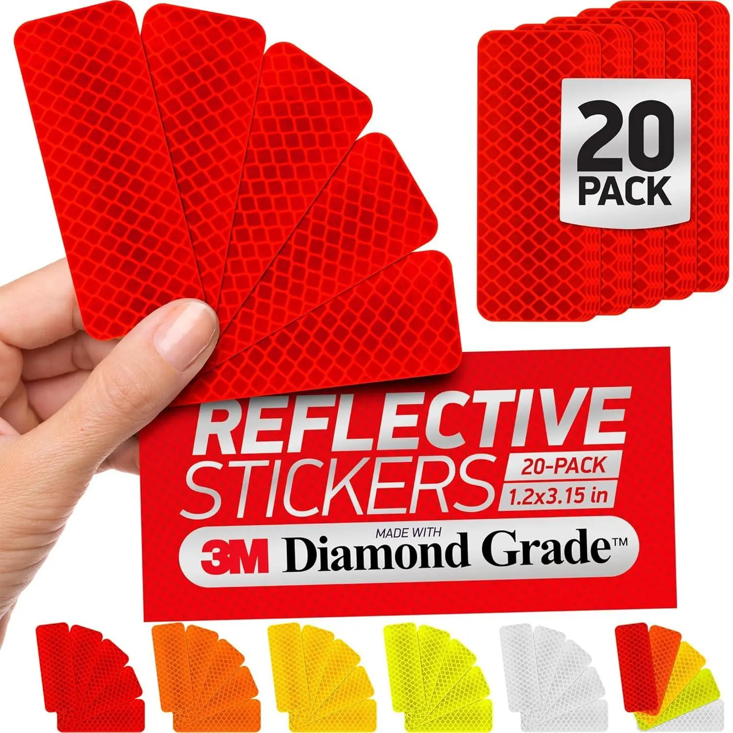 Reflective Safety Tape Stickers | 3M Diamond Grade | Red | 1.2″ x 3.15″ | 20-Pack | Safety Warning Tape for Helmets, Cars, Mailboxes & More