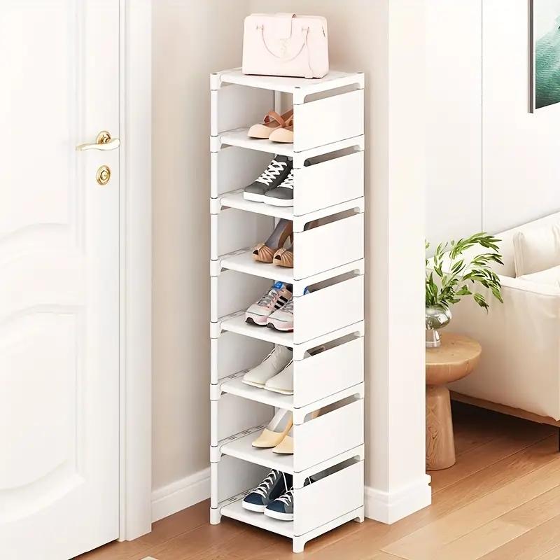 1-tier, multi-layer dustproof shoe rack, black/white, multi-functional storage rack, kitchen storage rack, shoe organizer, space-saving, for use at the entrance of dormitories, living rooms, bathrooms, etc., essential for students starting school.
