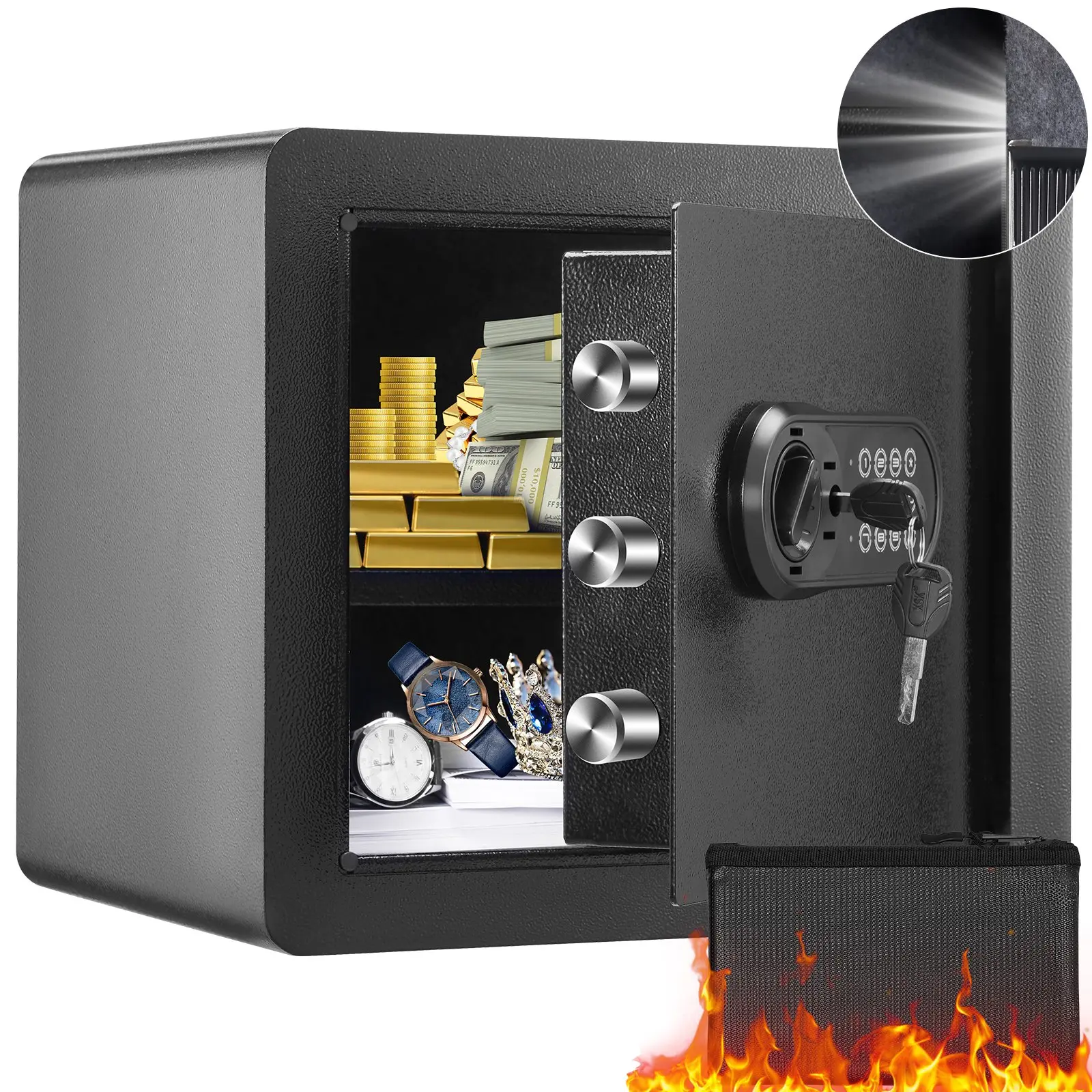 【DealsForYouDays】VEVOR Safe, 1.2 Cubic Feet Home Safe, Steel Security Safe with Digital Keypad and 2 Keys, Cabinet Safe with Fire-proof Bag, Protect Cash, Gold, Jewelry, Documents for Home, Hotel, 15.8x11.8x13.8 inche