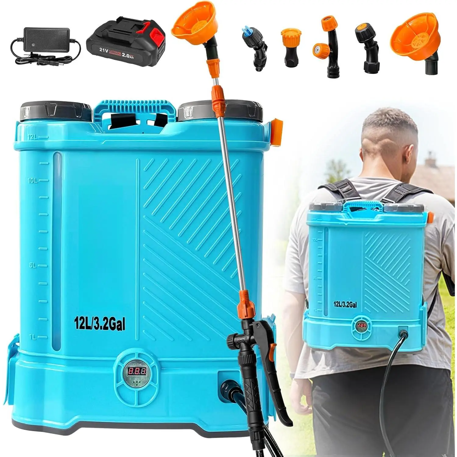 Battery Powered Backpack Sprayer 3.2 Gallon, 0-80 PSI Adjustable Pressure Sprayer Compatible with Makita 18V Battery, Electric Sprayer with Wand, 5 Nozzles, 2.0Ah Battery&Charger Included