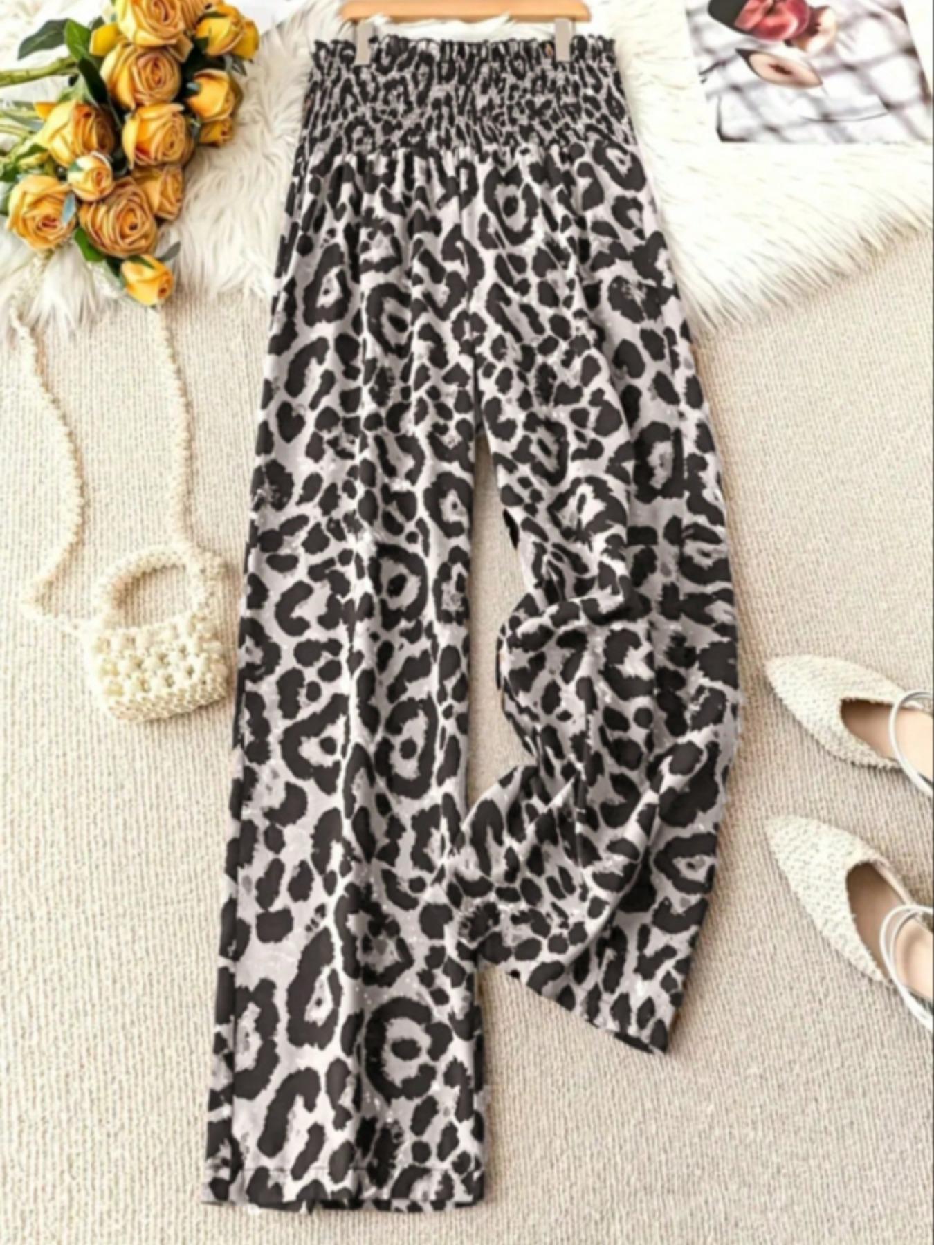 Elegant Summer Leopard Print Pants, High Waist Slim Fit Women's Long Trousers, Casual Fashionable Ladies' Clothing