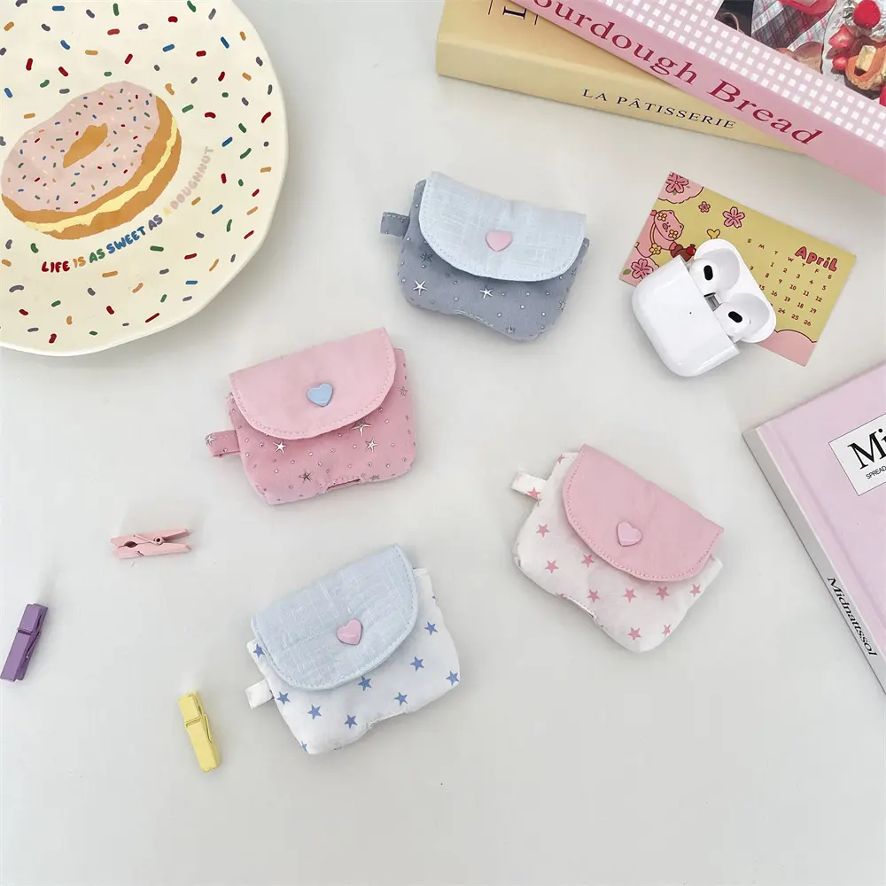 Sparkly Star Glitter Earphone Pouch for AirPods, Cute Aesthetic Soft Protective Case Bag
